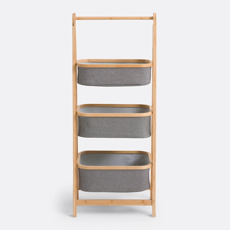 ESTANTE DE ALMACENAMIENTO PLEGABLE ORGANIZADOR 3 NIVELES CESTAS DE TELA GRIS - 2