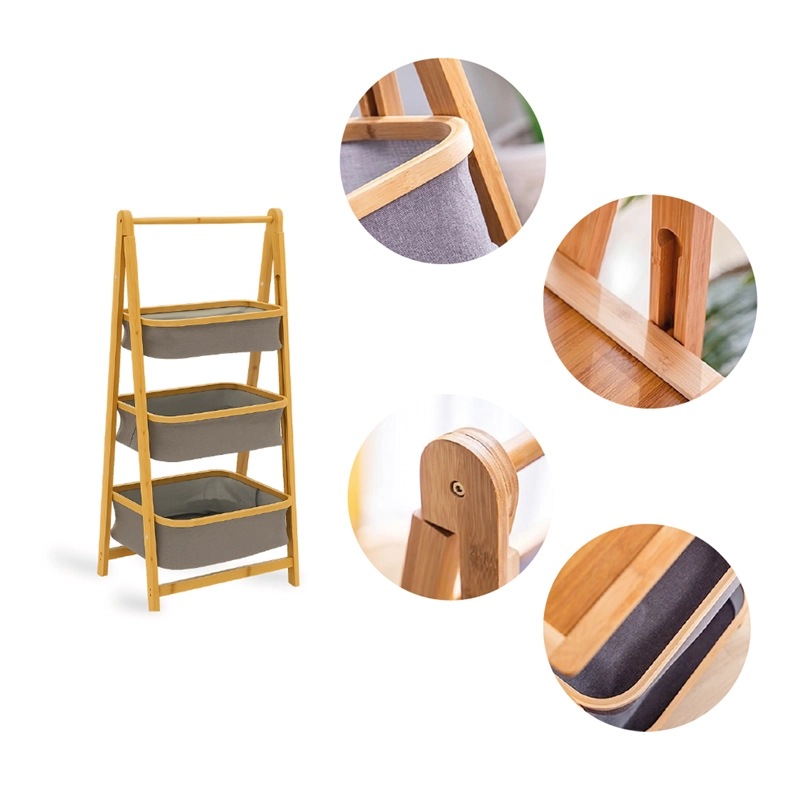 ESTANTE DE ALMACENAMIENTO PLEGABLE ORGANIZADOR 3 NIVELES CESTAS DE TELA GRIS - 5