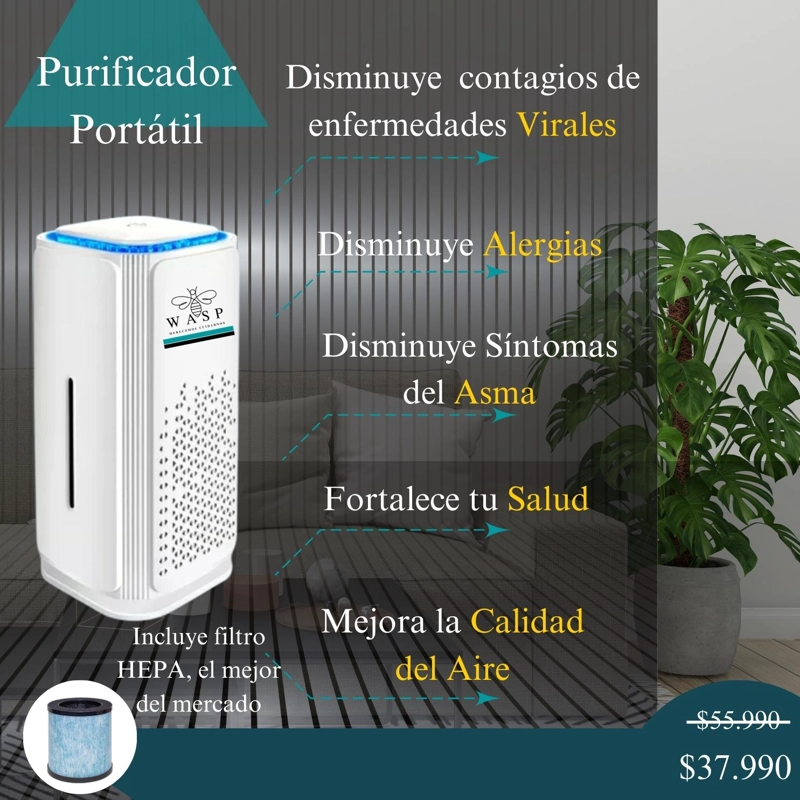PURIFICADOR DE AIRE WASP CON FILTRO HEPA IONIZADOR Y LUZ UV - 3