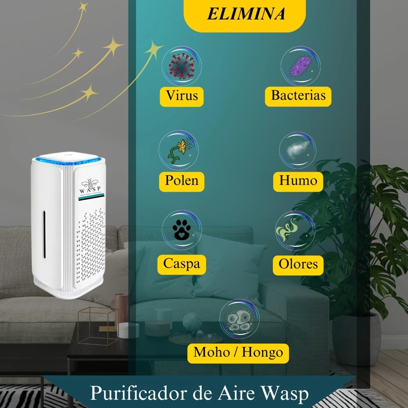 PURIFICADOR DE AIRE WASP CON FILTRO HEPA IONIZADOR Y LUZ UV - 4