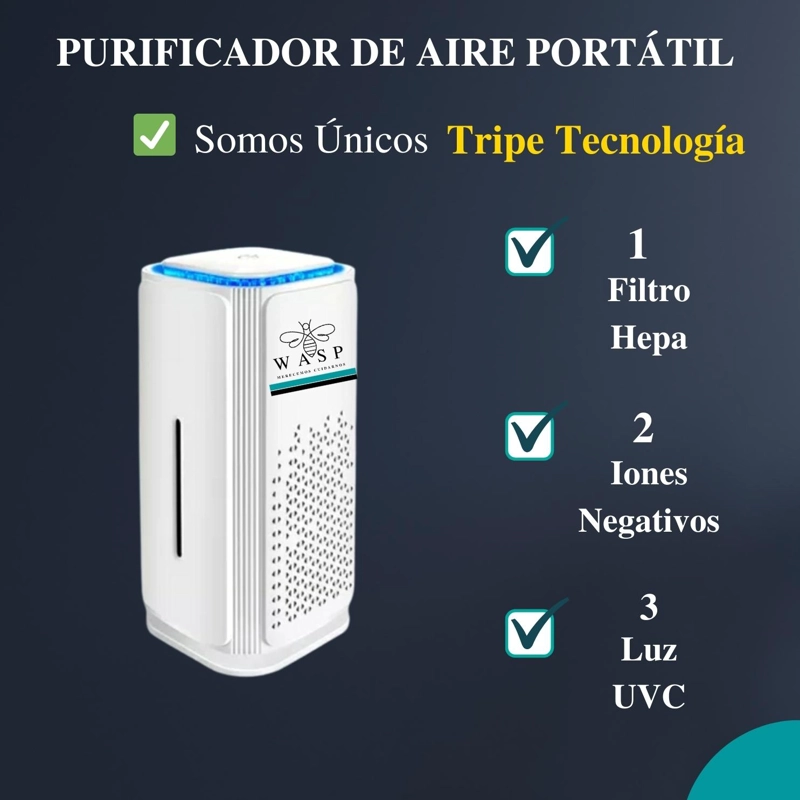 PURIFICADOR DE AIRE WASP CON FILTRO HEPA IONIZADOR Y LUZ UV - 9