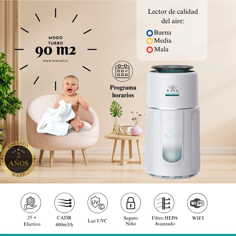 PURIFICADOR DE AIRE FAMILY &  PET, 90M2, HEPA H13 + LUZ UVC + WIFI - 5
