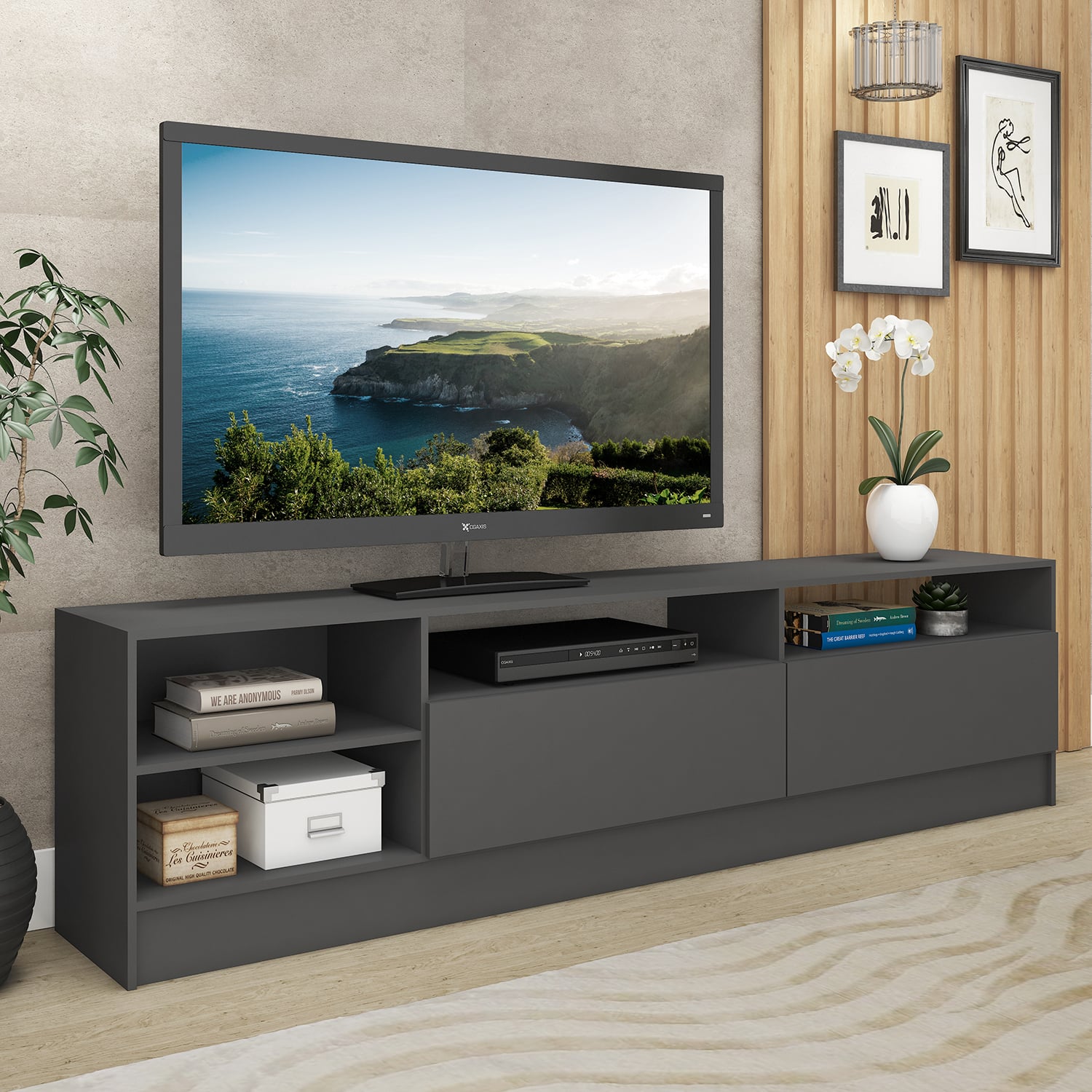 RACK TV 75 PULGADAS 2 PUERTAS VEKKA HOME MOYAN GRAFITO - 1