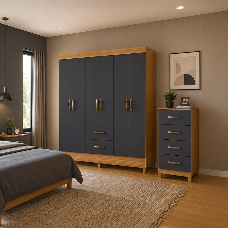 COMBO CLOSET VEKKA HOME MOBI 6 PUERTAS 2 CAJONES + COMODA 4 CAJONES GRAFITO - 1