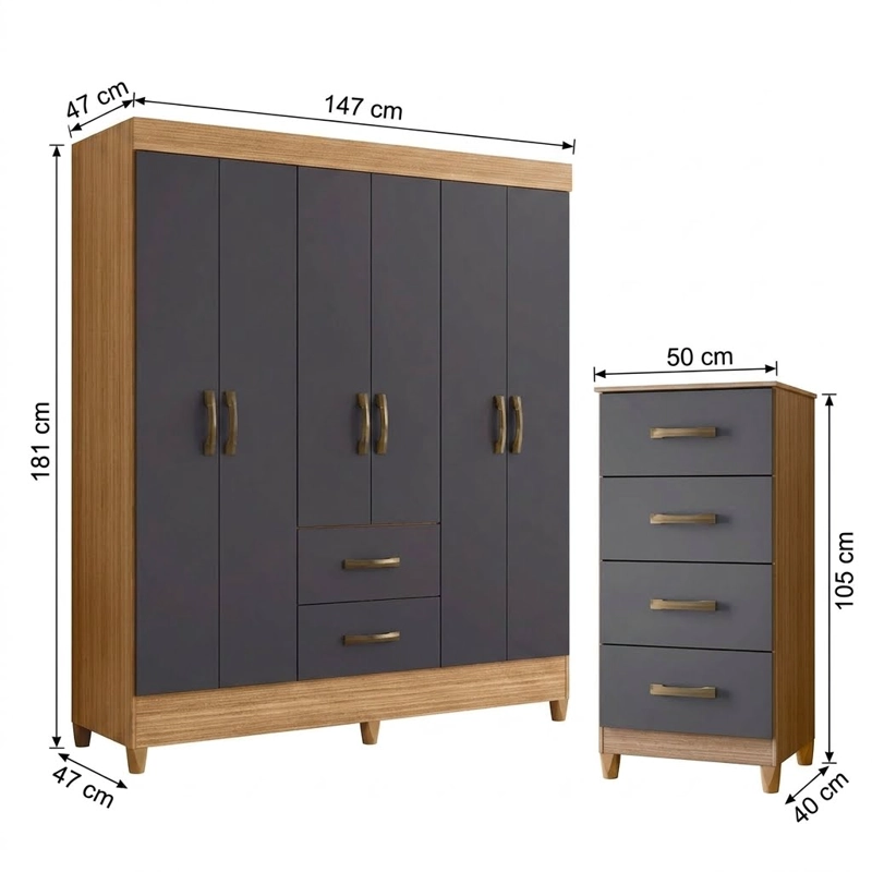 COMBO CLOSET VEKKA HOME MOBI 6 PUERTAS 2 CAJONES + COMODA 4 CAJONES GRAFITO - 5