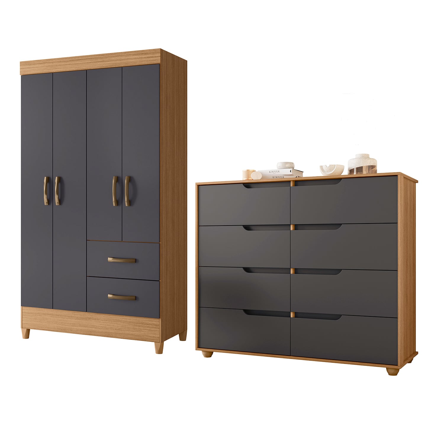 COMBO CLOSET VEKKA HOME MOBI 4 PUERTAS 2 CAJONES + COMODA 8 CAJONES GRAFITO - 1