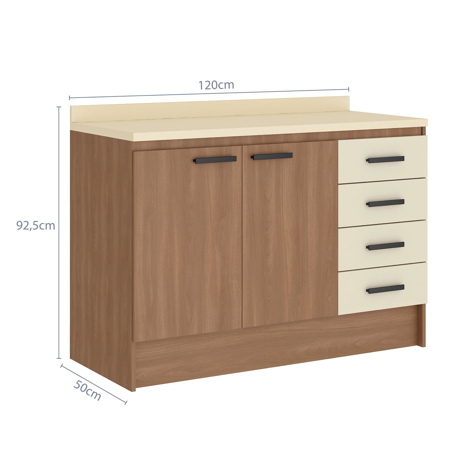 MUEBLE BASE VEKKA HOME MIA 2 PUERTAS 4 CAJONES 120 CM CAFE - 7