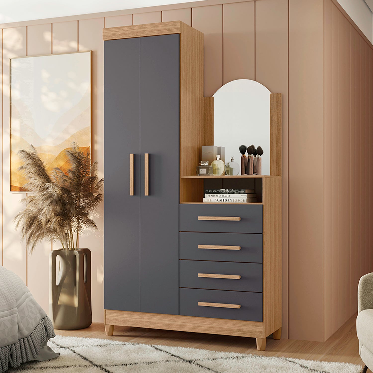CÓMODA VEKKA HOME CAPRI MDP NEGRO GREY 2P+4C - 2