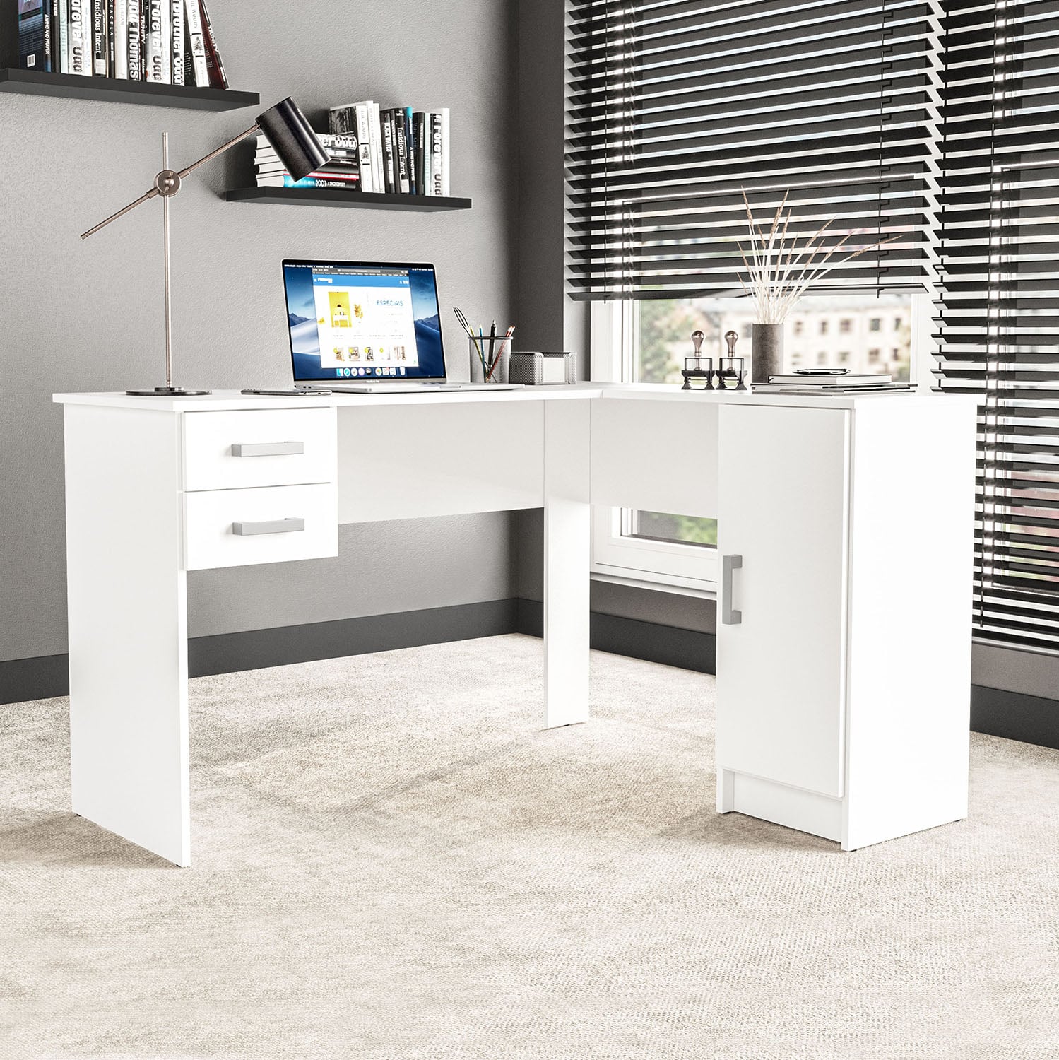 ESCRITORIO ESQUINERO 1 PUERTA 2 CAJONES VEKKA HOME BARCELONA BLANCO - 1