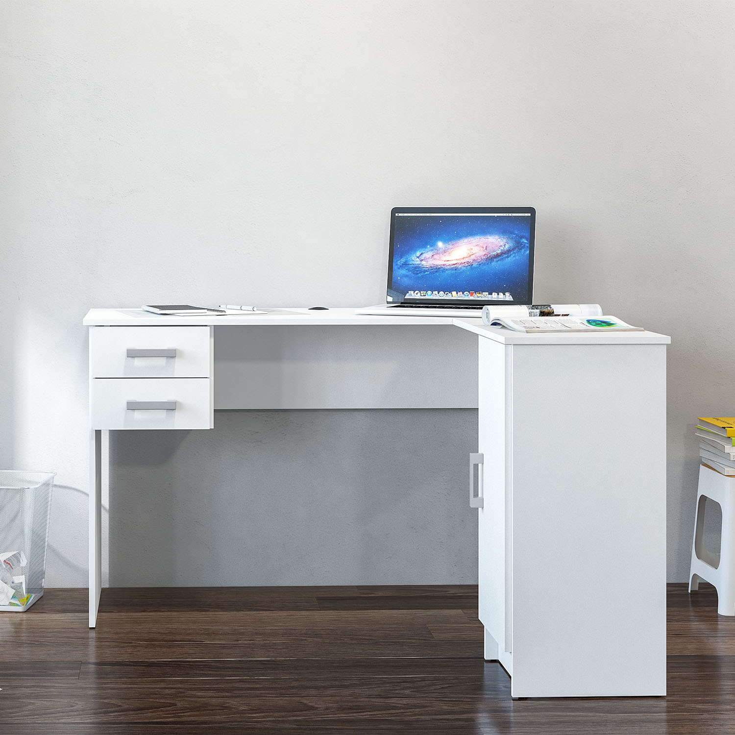 ESCRITORIO ESQUINERO 1 PUERTA 2 CAJONES VEKKA HOME BARCELONA BLANCO - 2