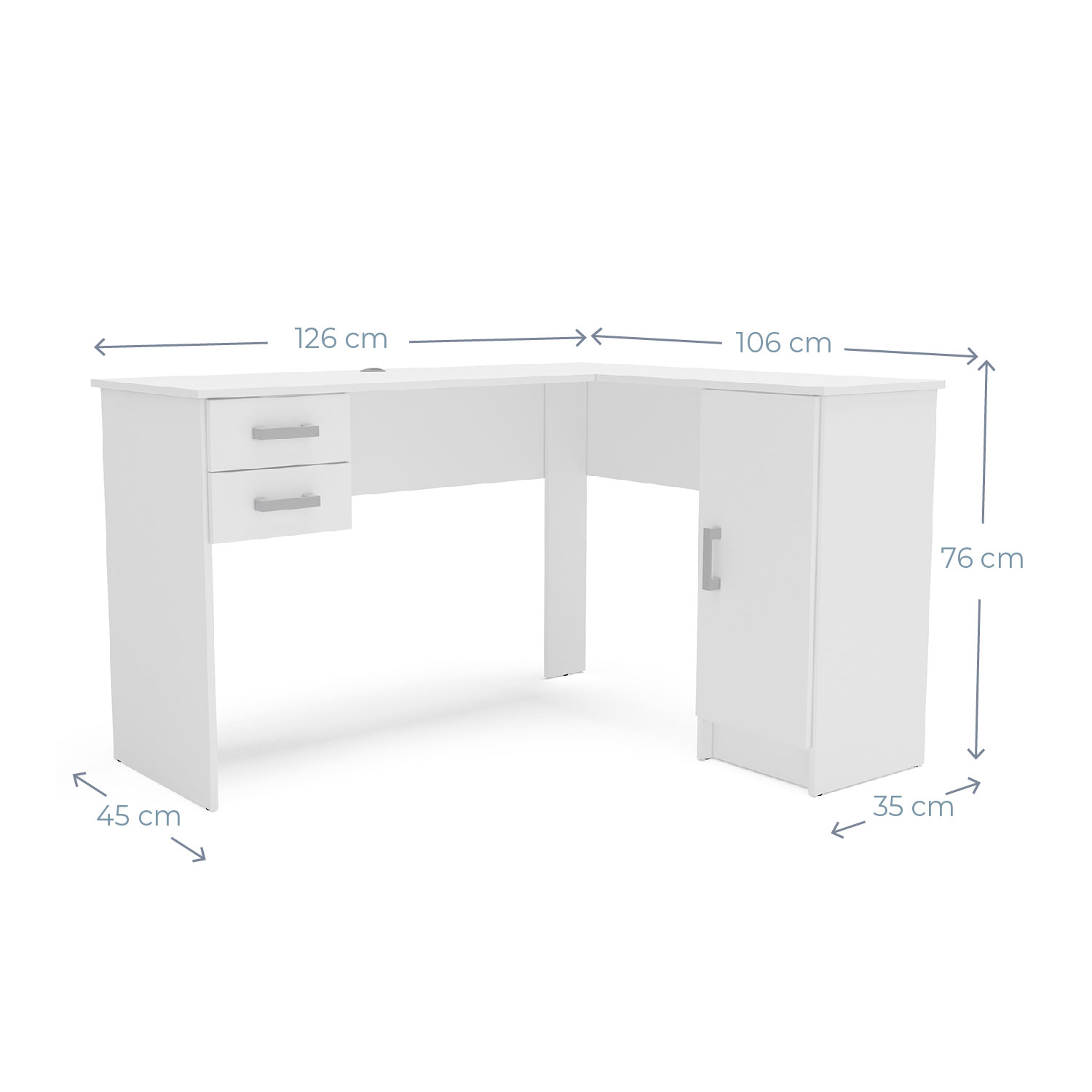 ESCRITORIO ESQUINERO 1 PUERTA 2 CAJONES VEKKA HOME BARCELONA BLANCO - 7