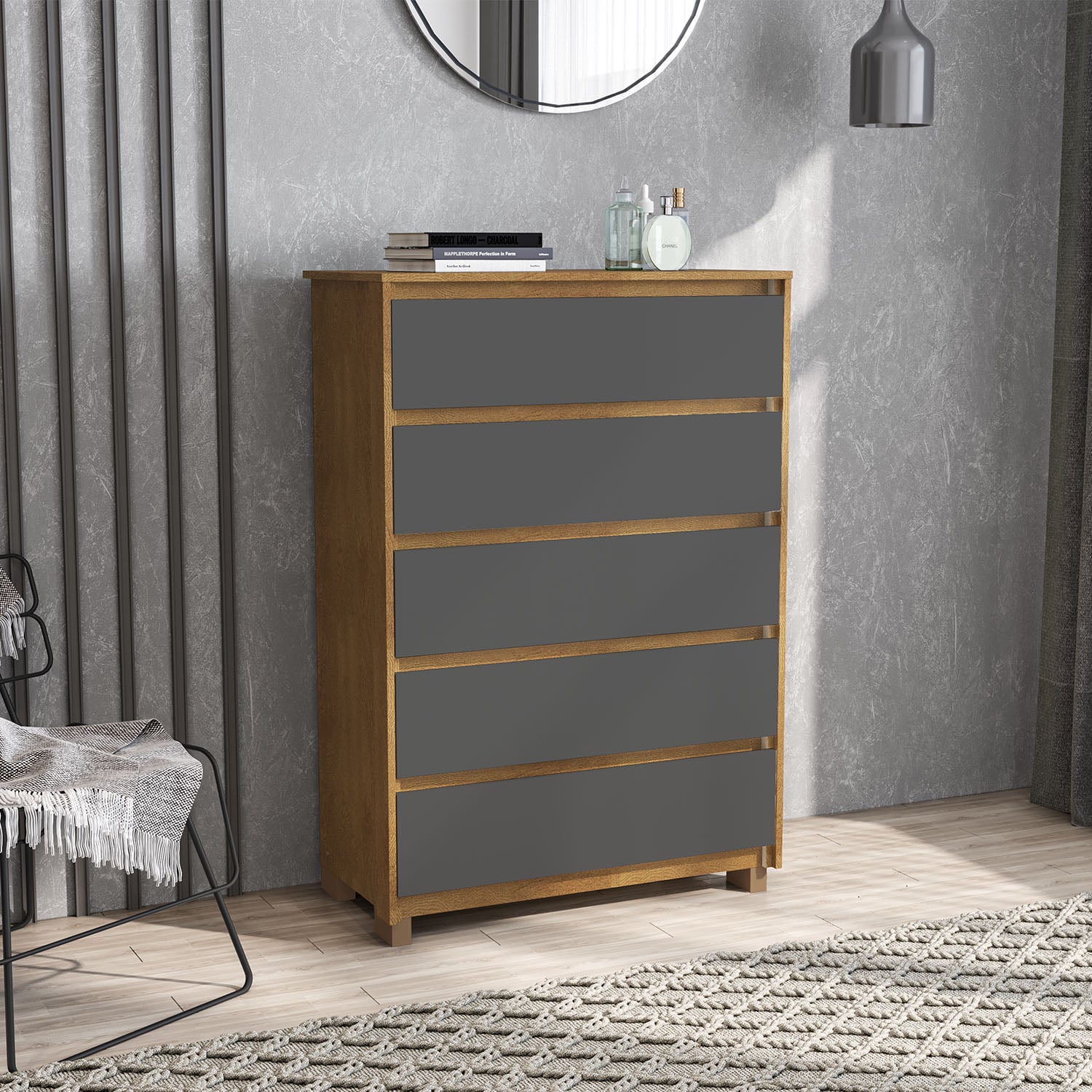 CÓMODA VEKKA HOME MDP GRIS COIMBRA 5C - 1