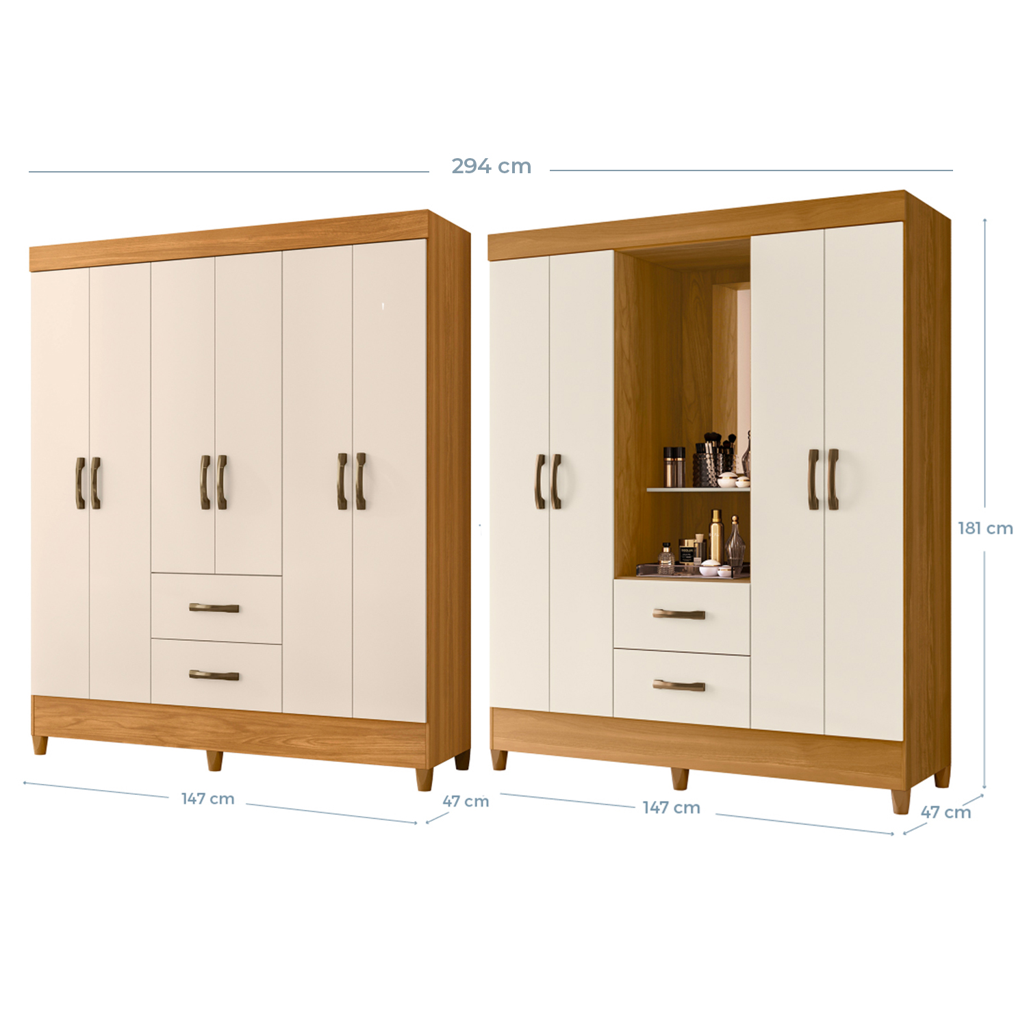 COMBO CLOSET VEKKA HOME MOBI 6 PUERTAS 2 CAJONES + CLOSET ESPEJO 4 PUERTAS 2 CAJONES BEIGE - 6
