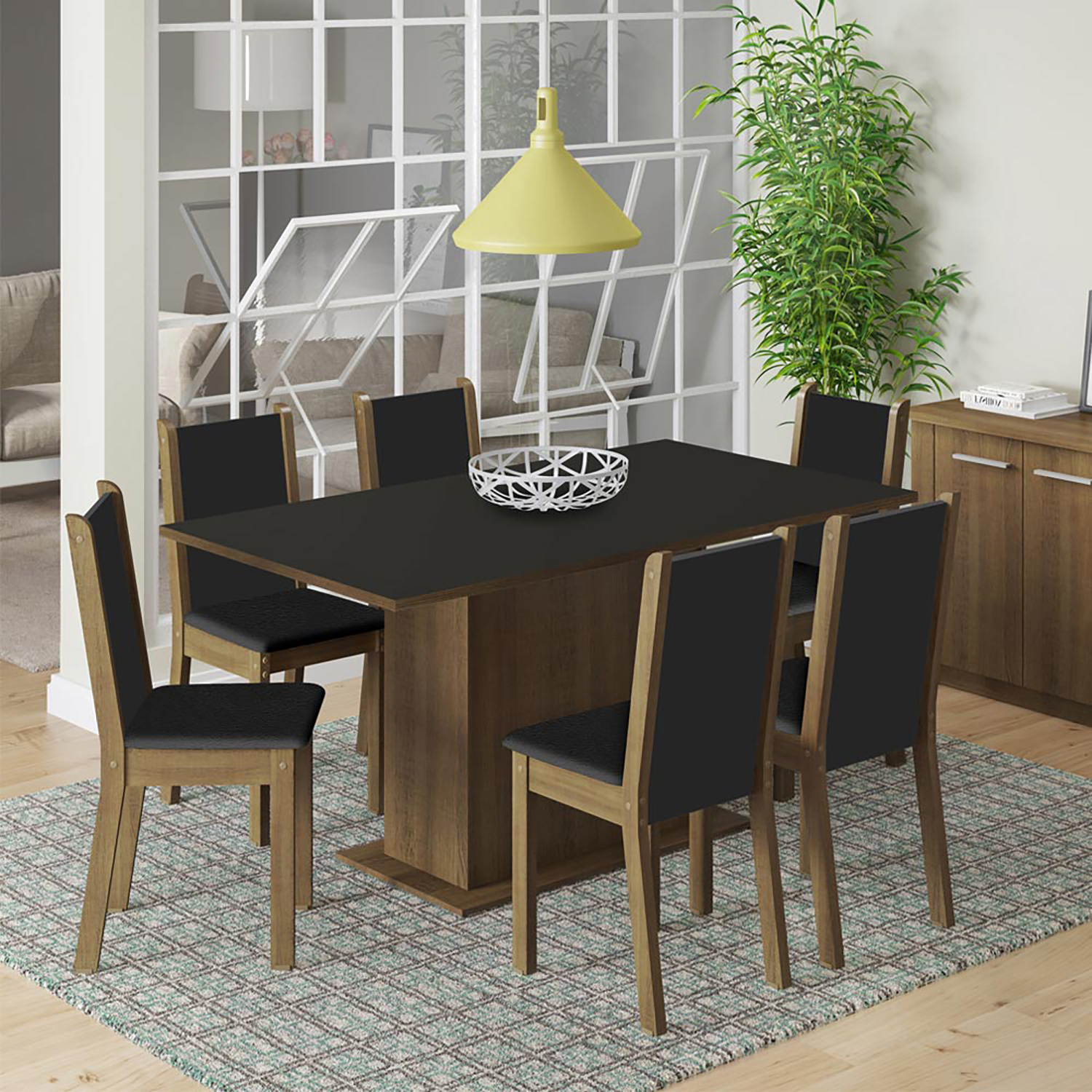 JUEGO DE COMEDOR VEKKA HOME SUECIA DARK 6 SILLAS - 1