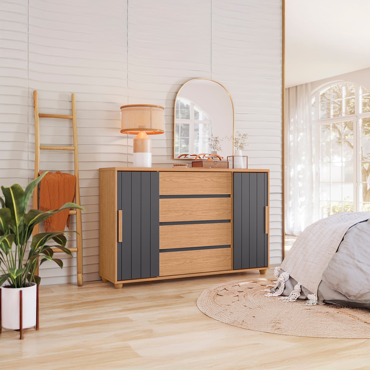 COMODA VEKKA HOME EVIDENZA 2 PUERTAS 4 CAJONES GRAFITO/BEIGE - 1