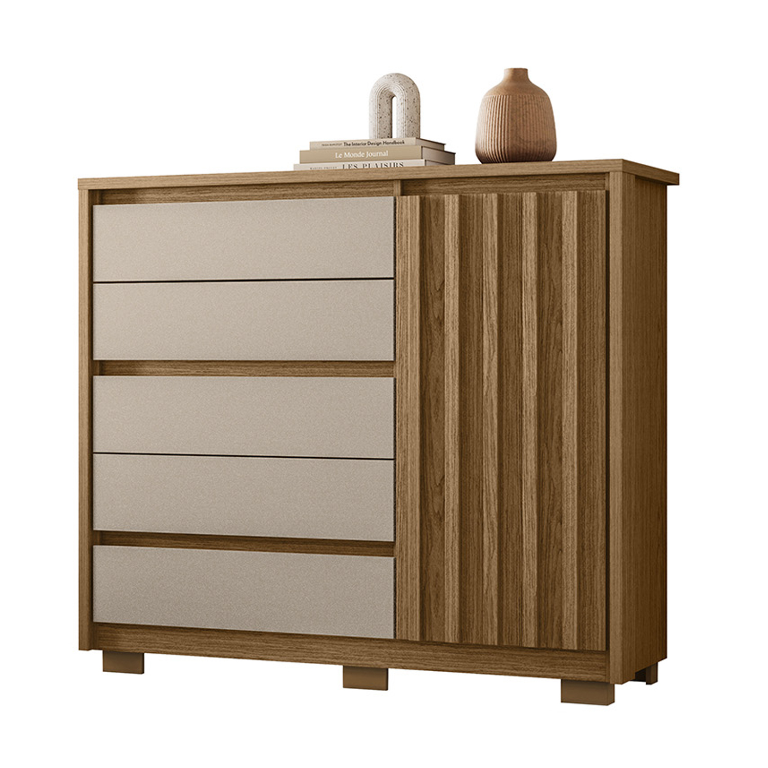 COMODA ZAPATERA VEKKA HOME DUETO 1 PUERTA 5 CAJONES BEIGE - 2