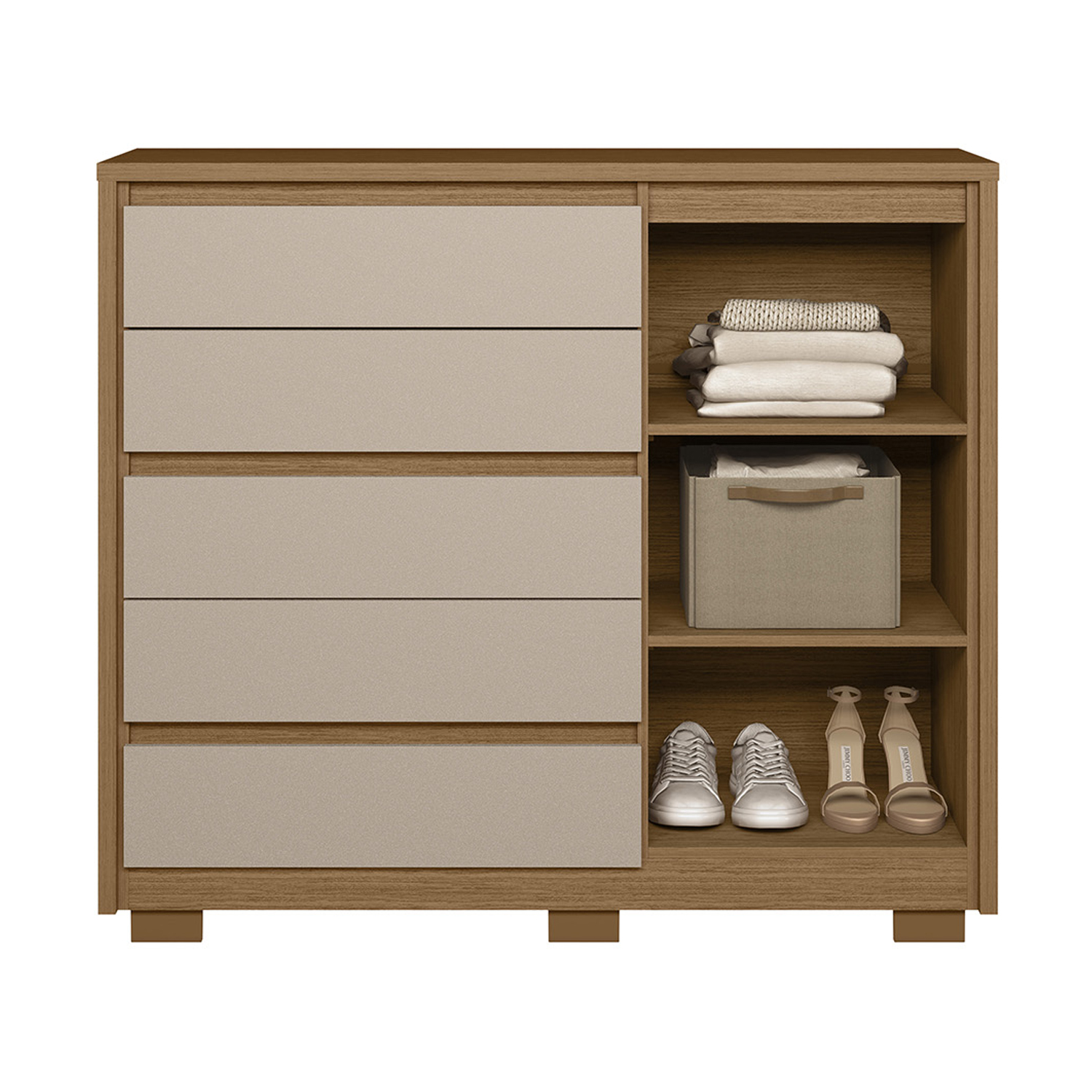 COMODA ZAPATERA VEKKA HOME DUETO 1 PUERTA 5 CAJONES BEIGE - 4