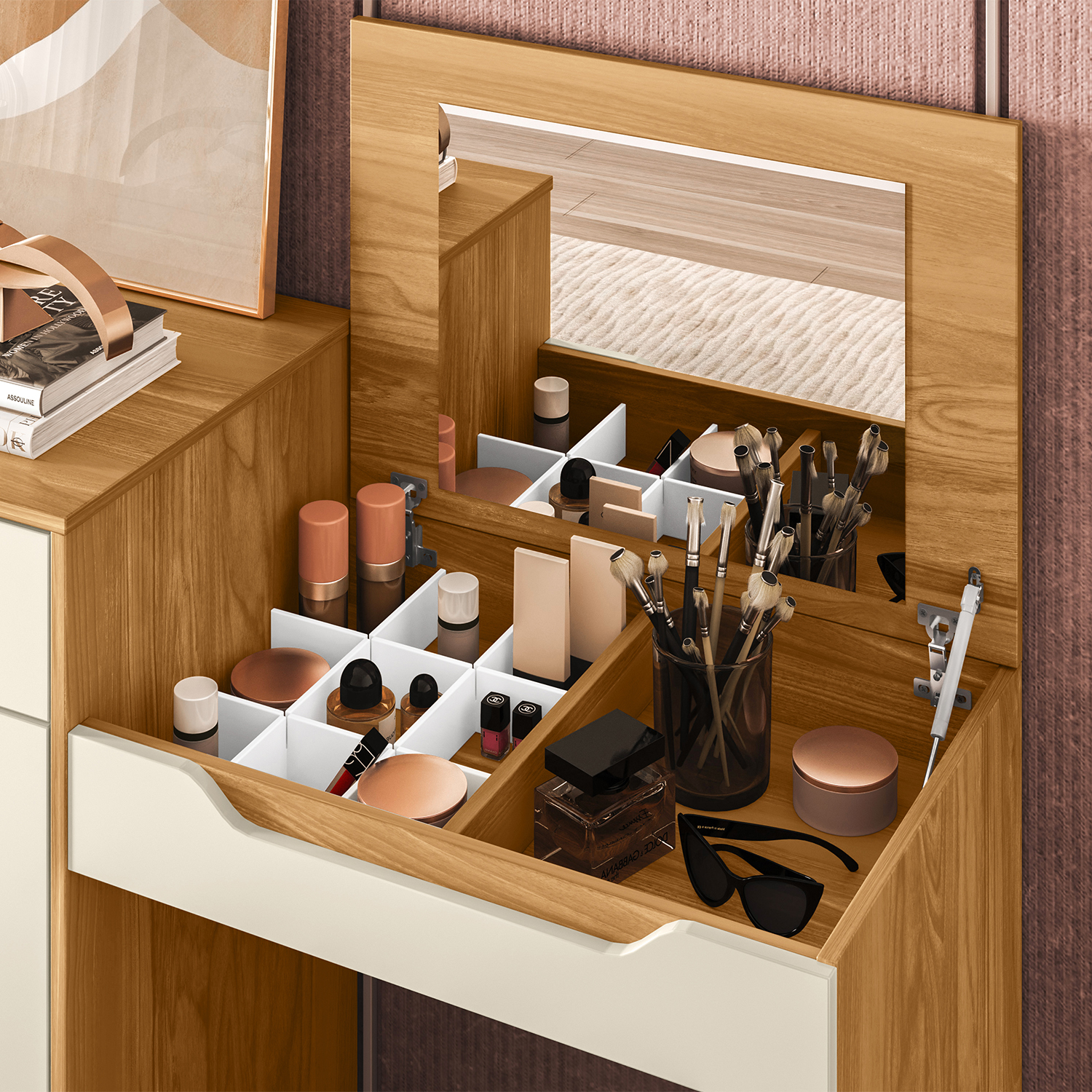 TOCADOR VEKKA HOME TREND 2 PUERTAS 1 CAJÓN BEIGE - 3