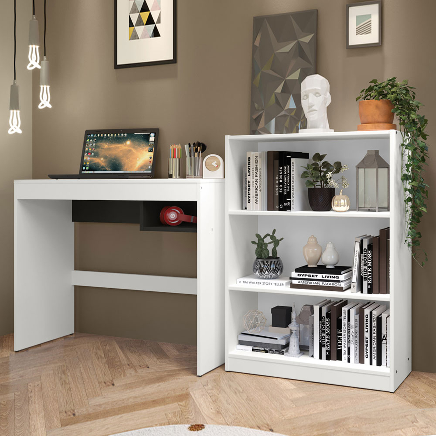 ESCRITORIO + ESTANTE VEKKA HOME RUBI BLANCO - 1