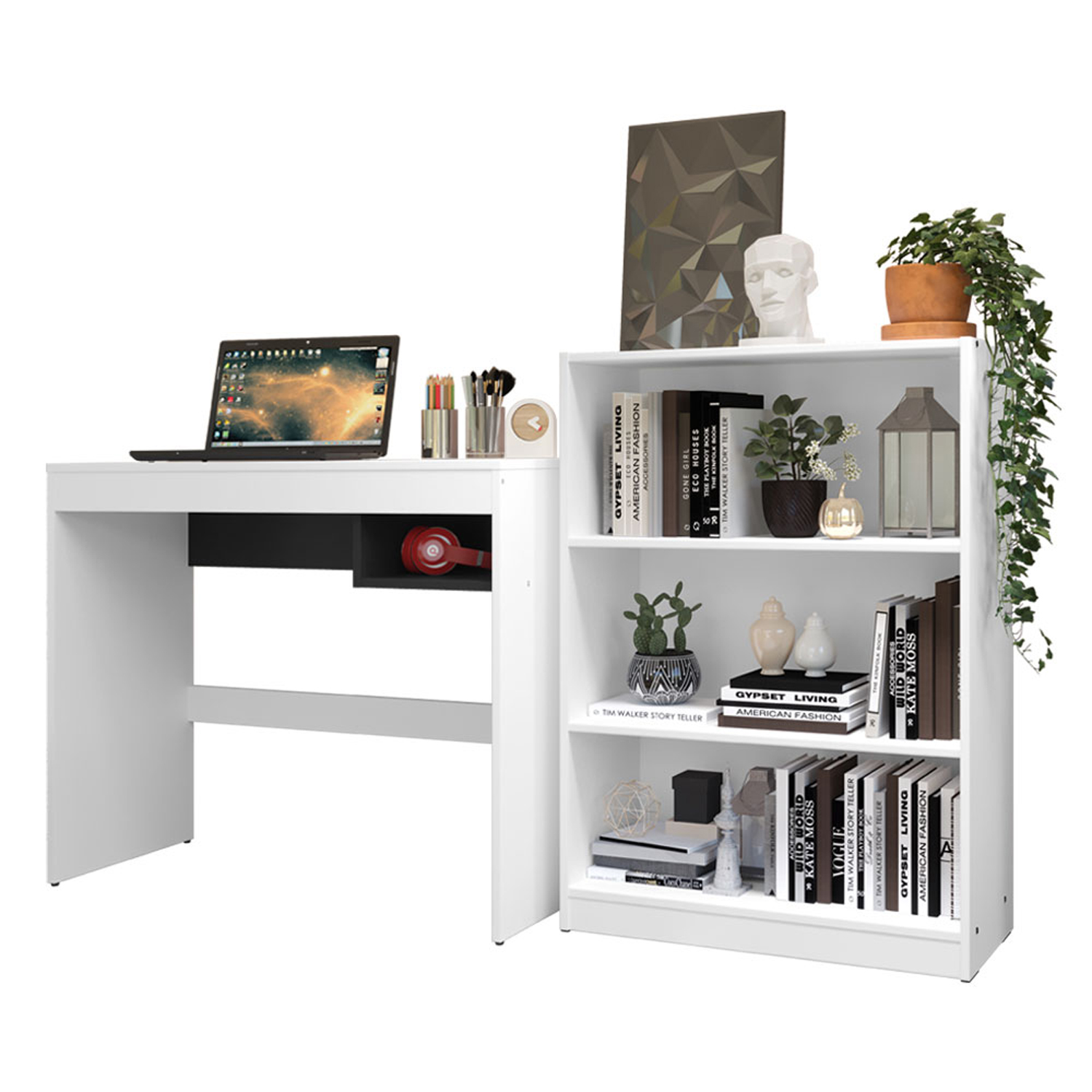 ESCRITORIO + ESTANTE VEKKA HOME RUBI BLANCO - 4