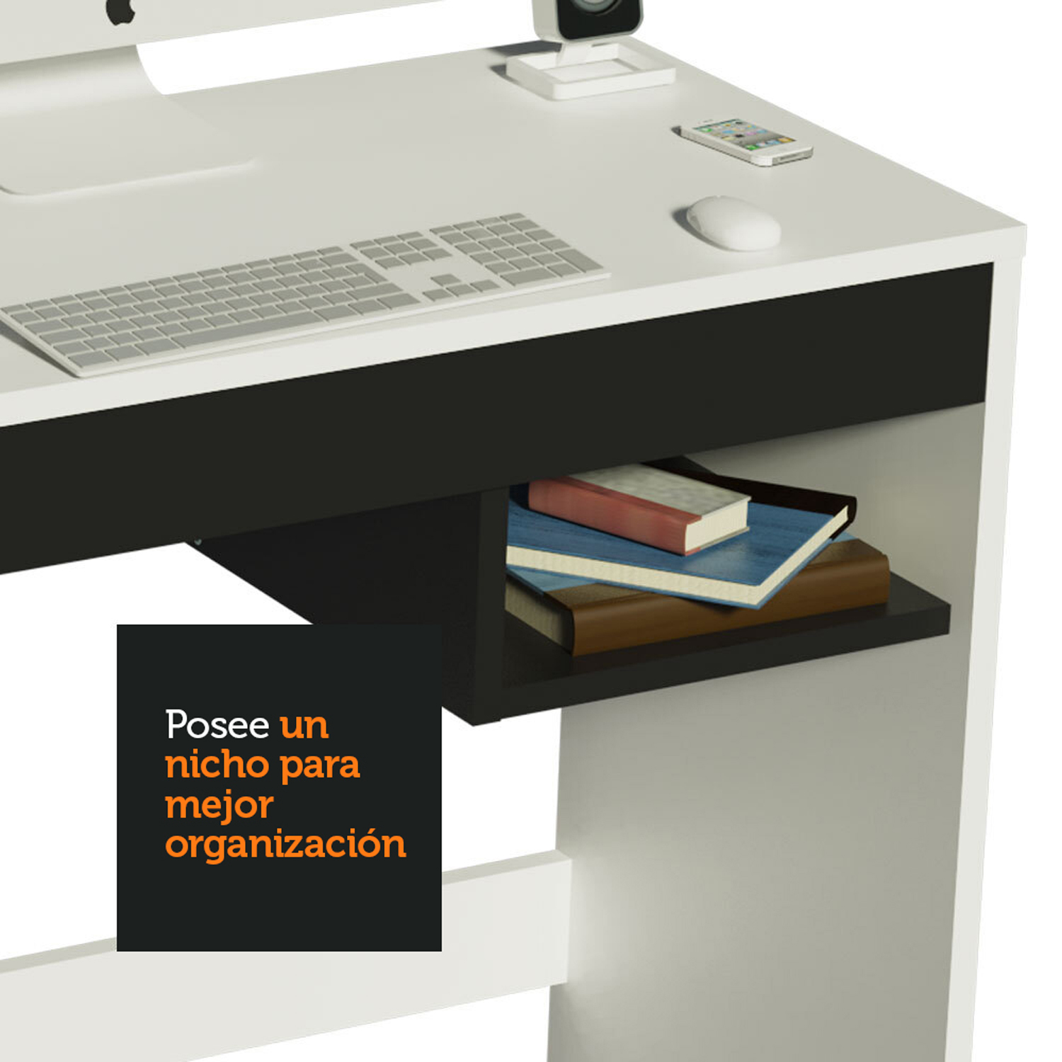 ESCRITORIO + ESTANTE VEKKA HOME RUBI BLANCO - 6