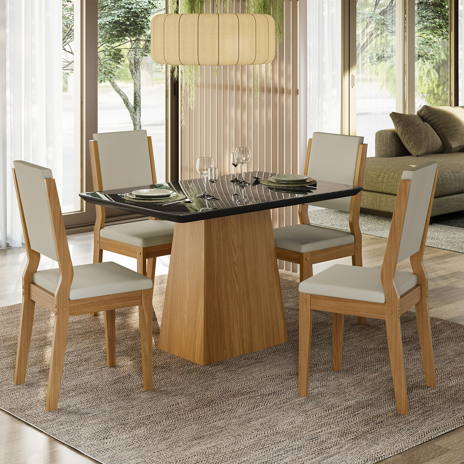 JUEGO DE COMEDOR VEKKA HOME BARBI CAROL 4 SILLAS GRIS - 1