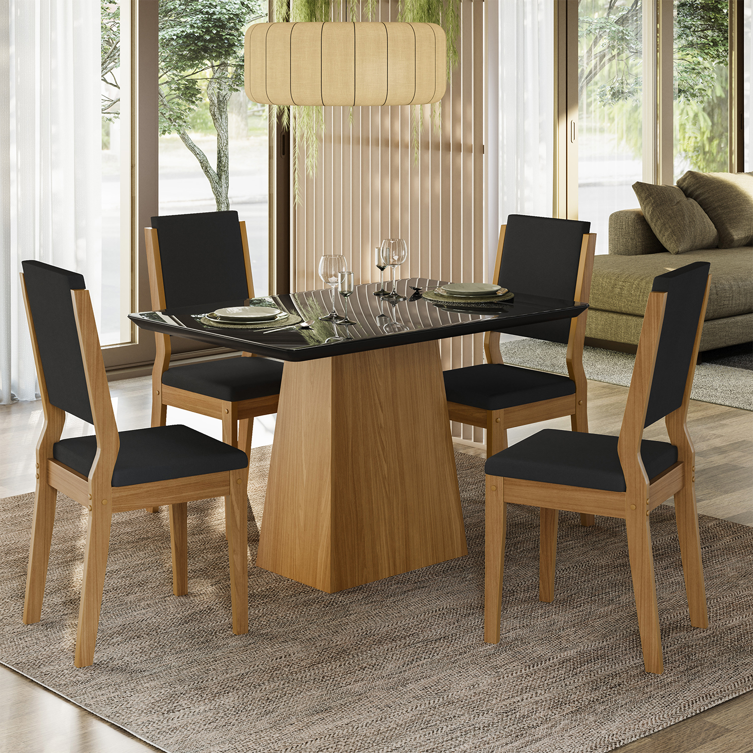 JUEGO DE COMEDOR VEKKA HOME BARBI CAROL 4 SILLAS NEGRO