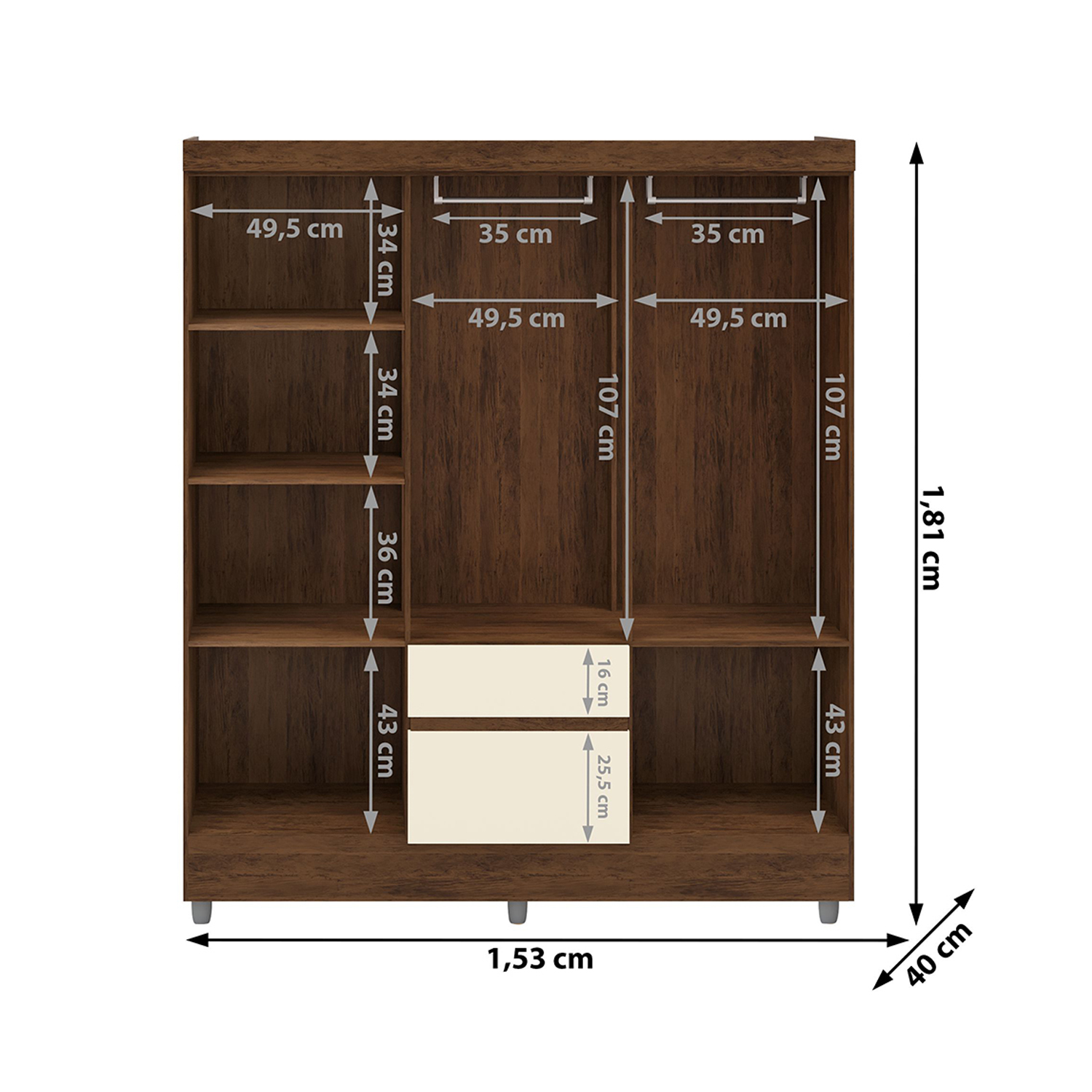 CLOSET 6 PUERTAS 2 CAJONES VEKKA HOME IDEAL CREMA - 8
