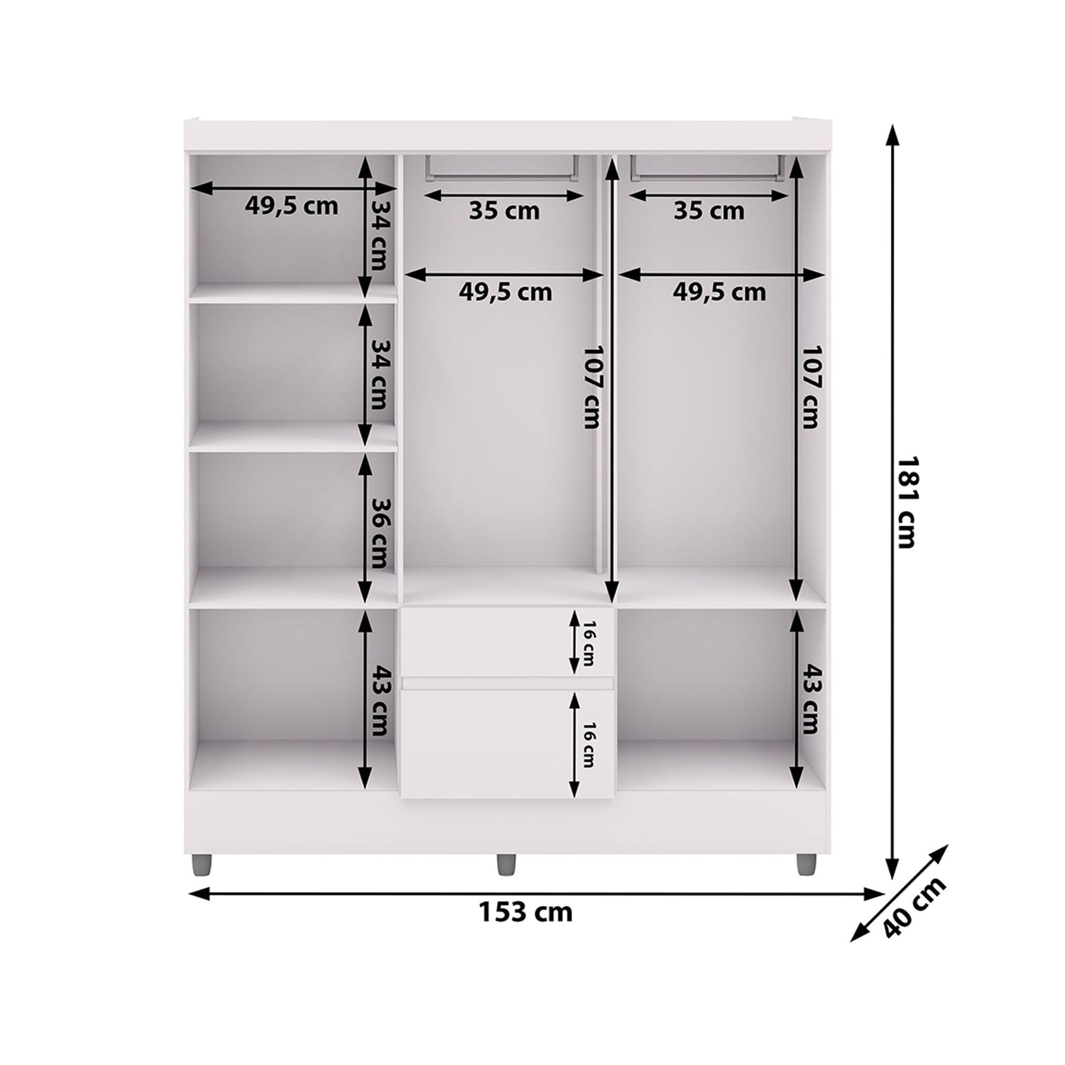 CLOSET 6 PUERTAS 2 CAJONES VEKKA HOME IDEAL BLANCO - 3