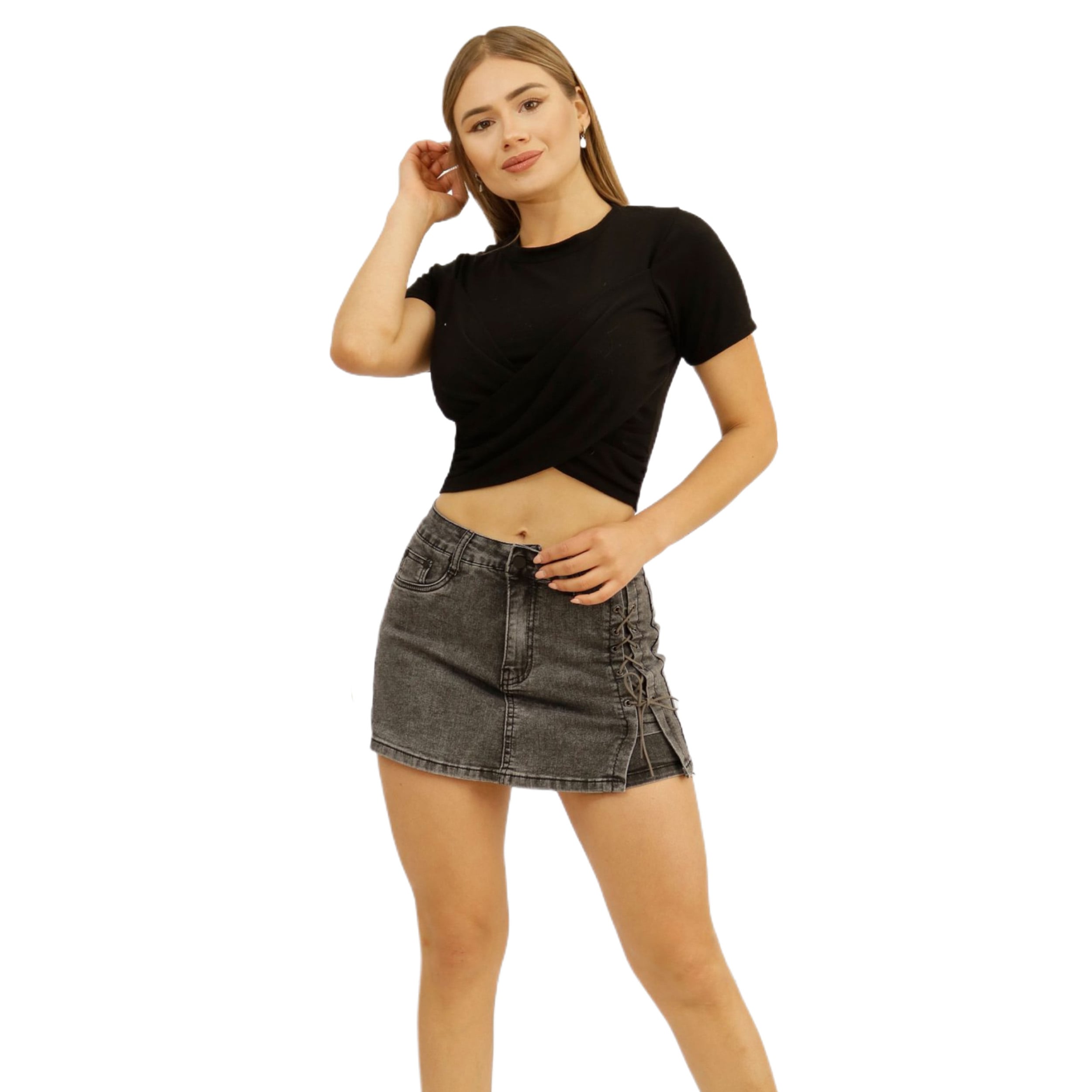 FALDA SHORT MUJER MEGABAZAR NEGRO JEANS 06 YASSNE - 1