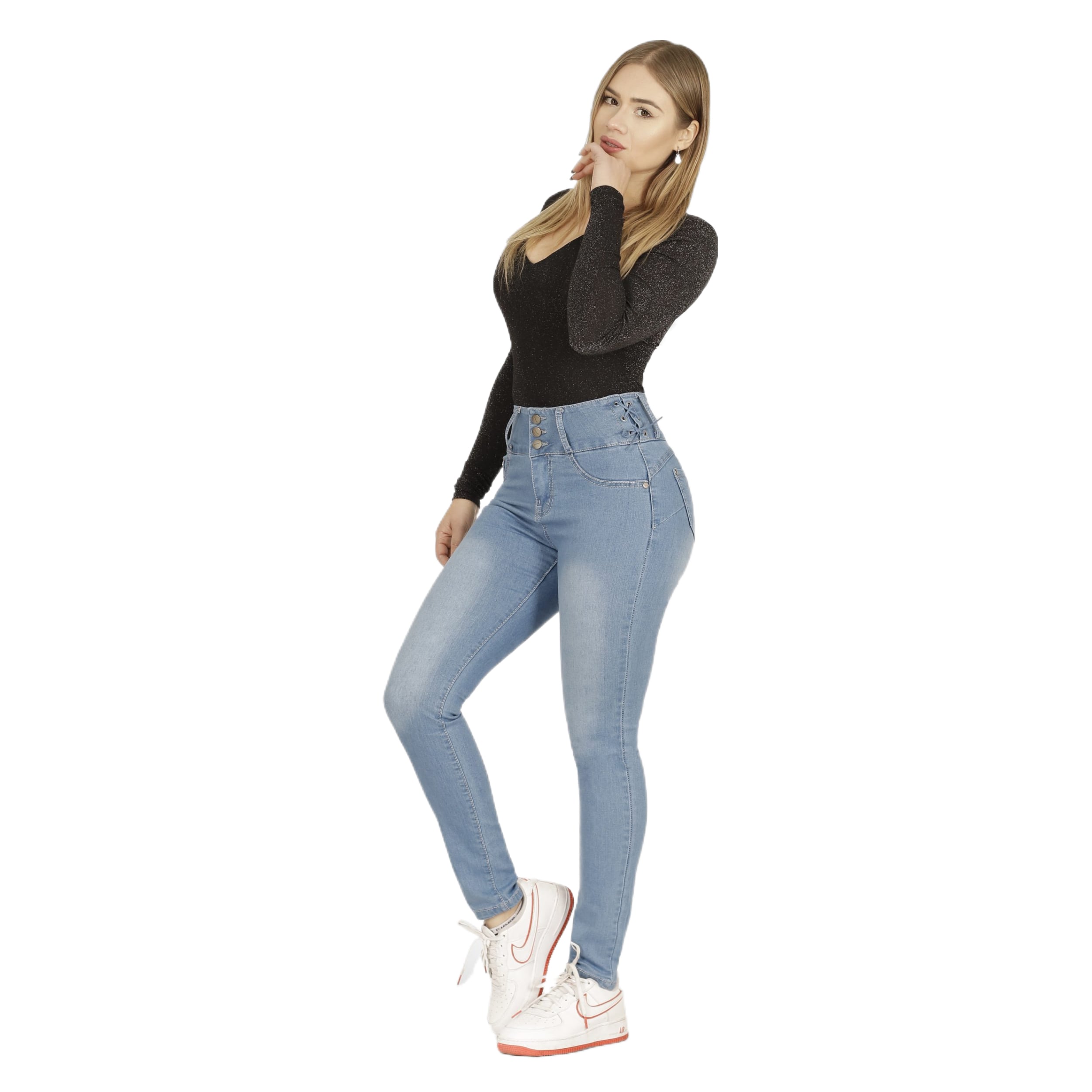 JEANS MUJER MEGABAZAR AZUL TIRO ALTO 64 YASSNE - 1