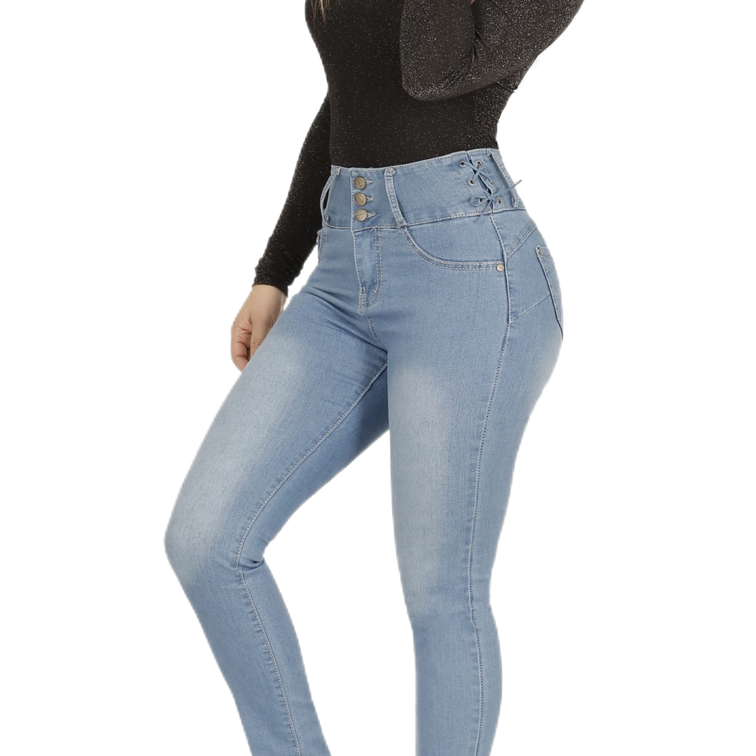 JEANS MUJER MEGABAZAR AZUL TIRO ALTO 64 YASSNE - 4