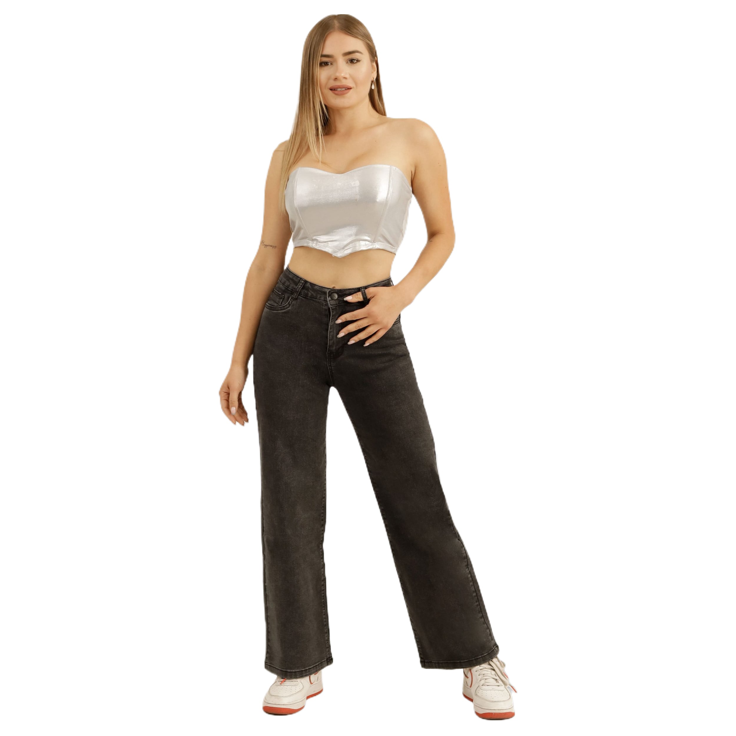 JEANS MUJER MEGABAZAR NEGRO RECTOS J9811 - 1