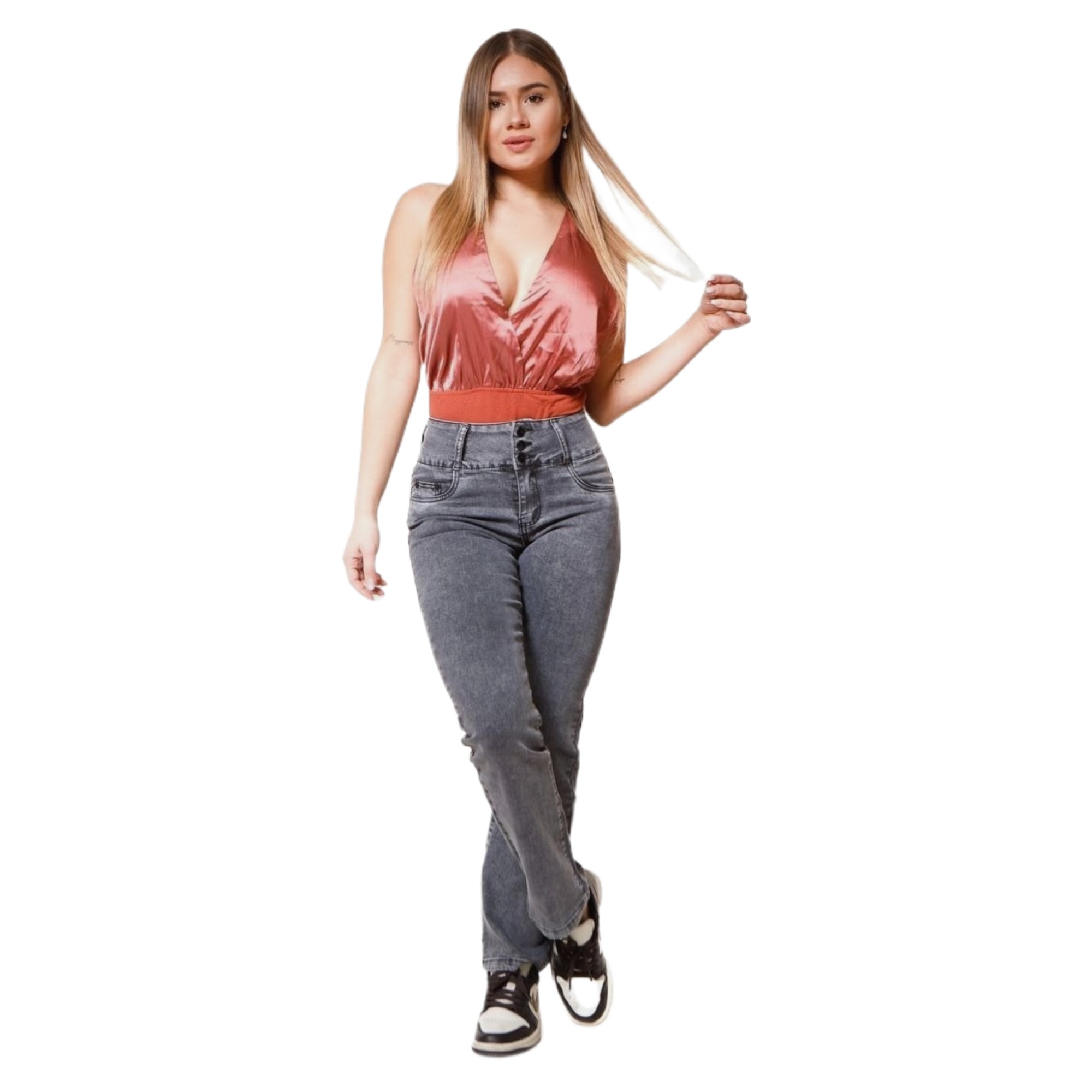 JEANS SLIM FIT MUJER MEGABAZAR GRIS J9702 - 1