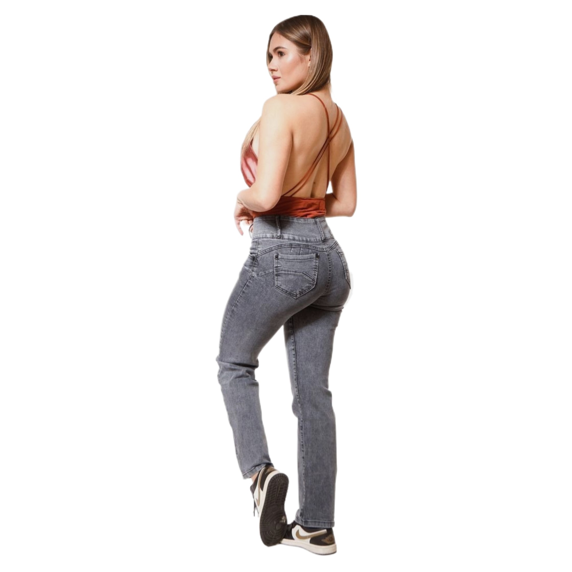 JEANS SLIM FIT MUJER MEGABAZAR GRIS J9702 - 2