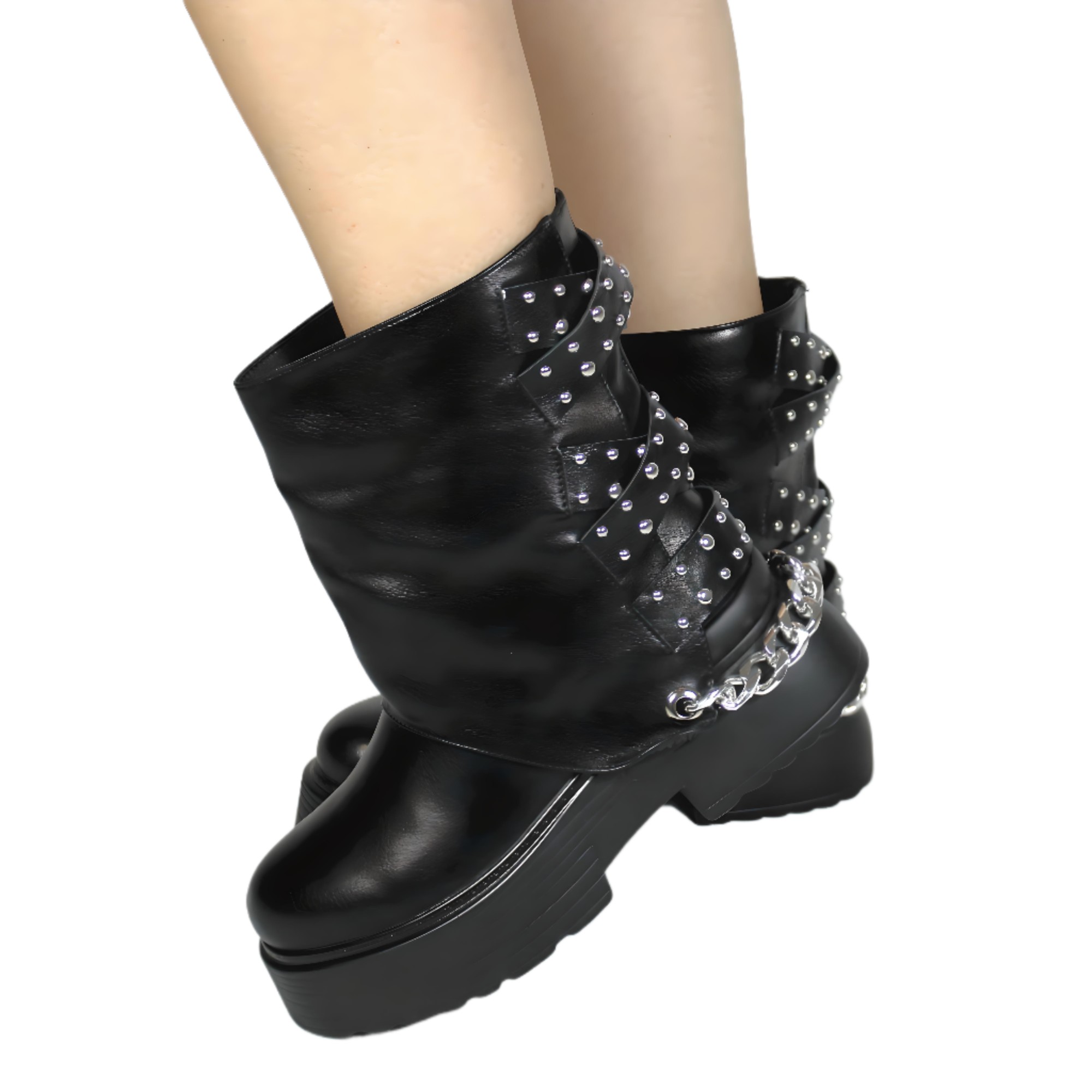 BOTA MUJER BIKER TACHAS 18 YASSNE NEGRO - 2