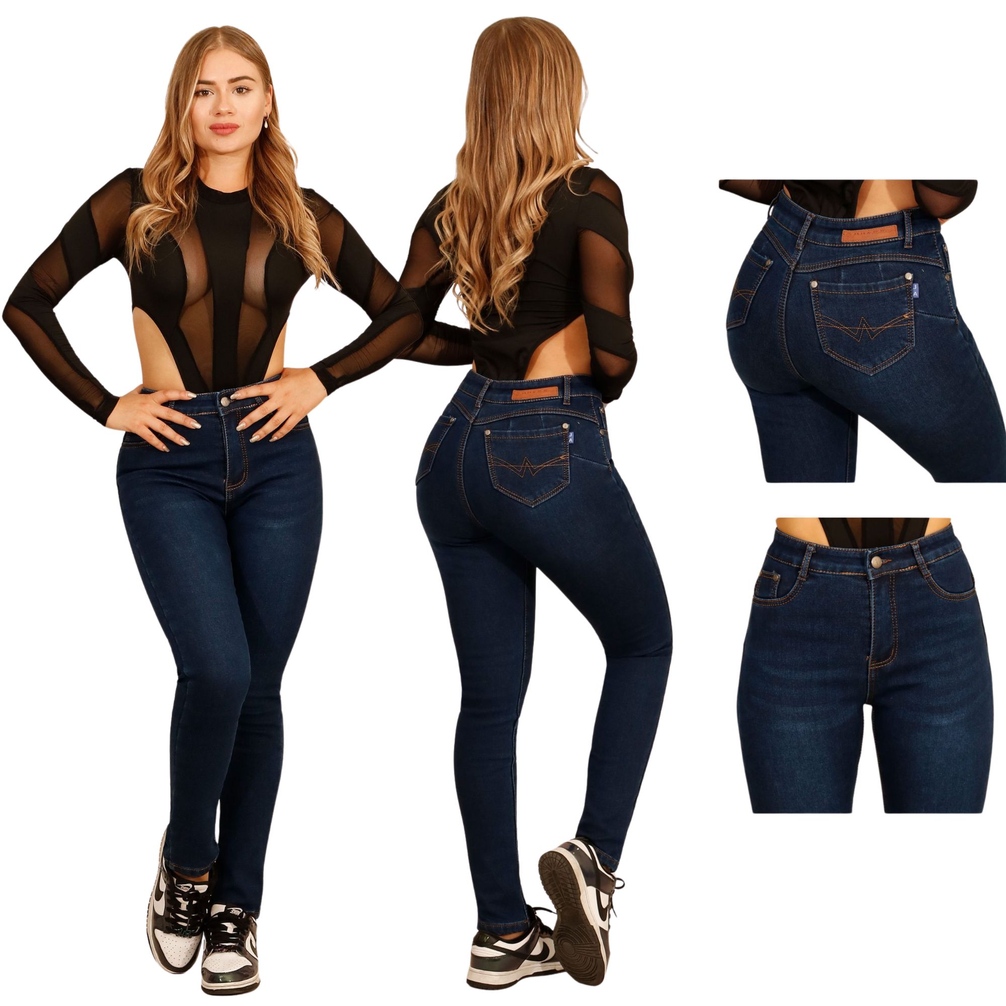 JEANS POLAR SKINNY AZUL OSCURO CON CINTURA ALTA 74 YASSNE - 4