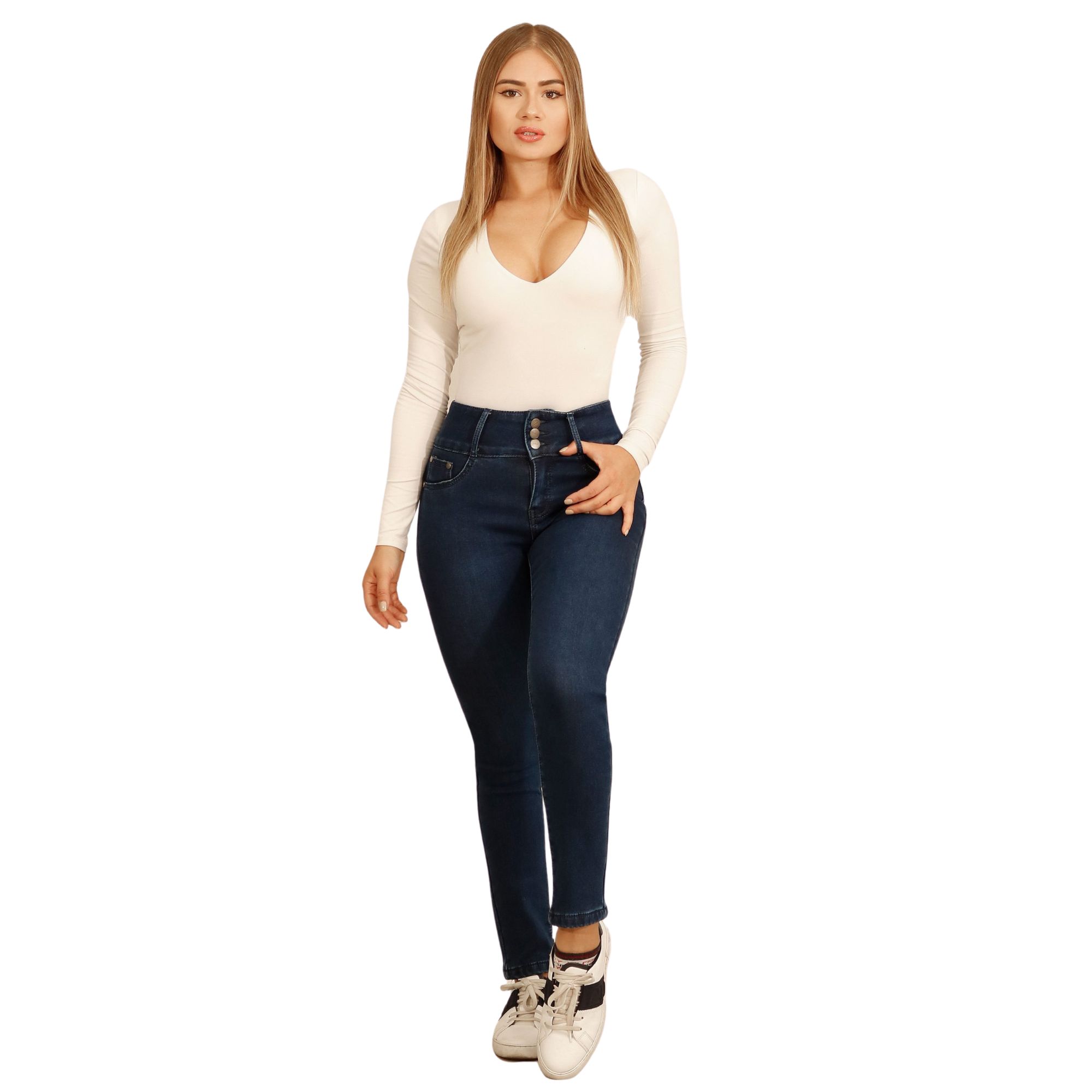 JEANS POLAR PUSH UP AZUL CON TRIPLE BOTÓN Y TIRO ALTO 73 YASSNE - 1