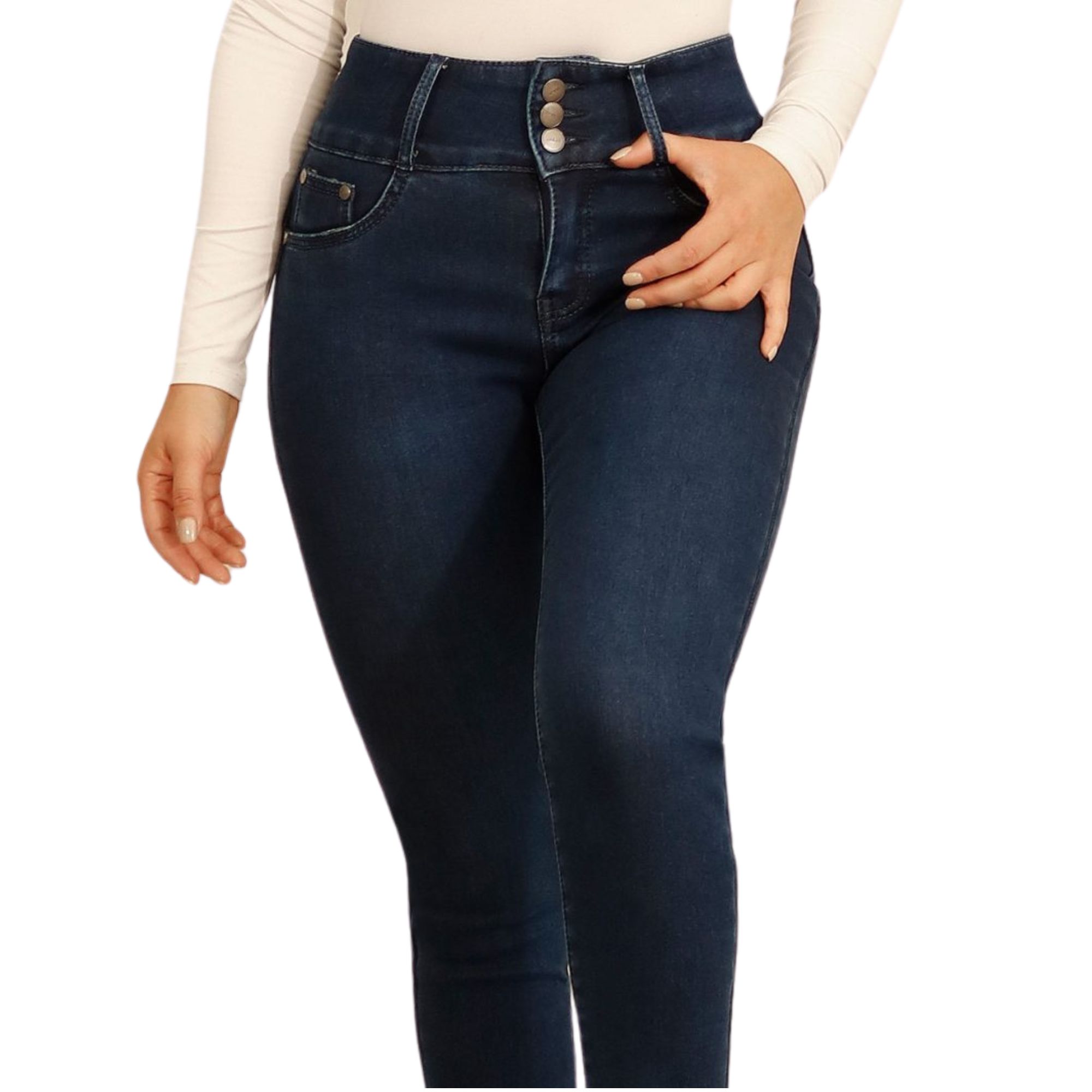 JEANS POLAR PUSH UP AZUL CON TRIPLE BOTÓN Y TIRO ALTO 73 YASSNE - 2