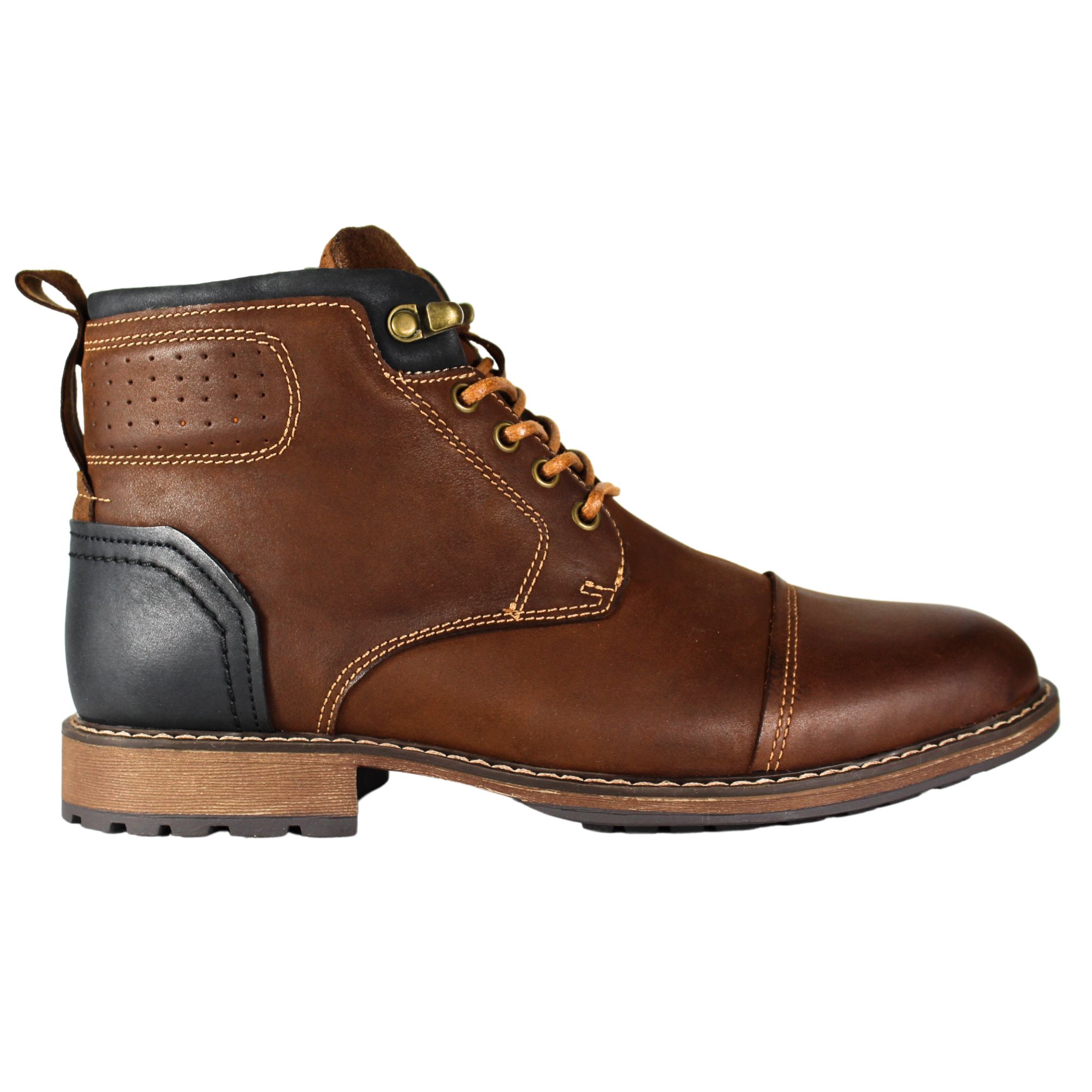 BOTA CASUAL HOMBRE ESTILO MILITAR CUERO CON CORDONES NEGRO - 1