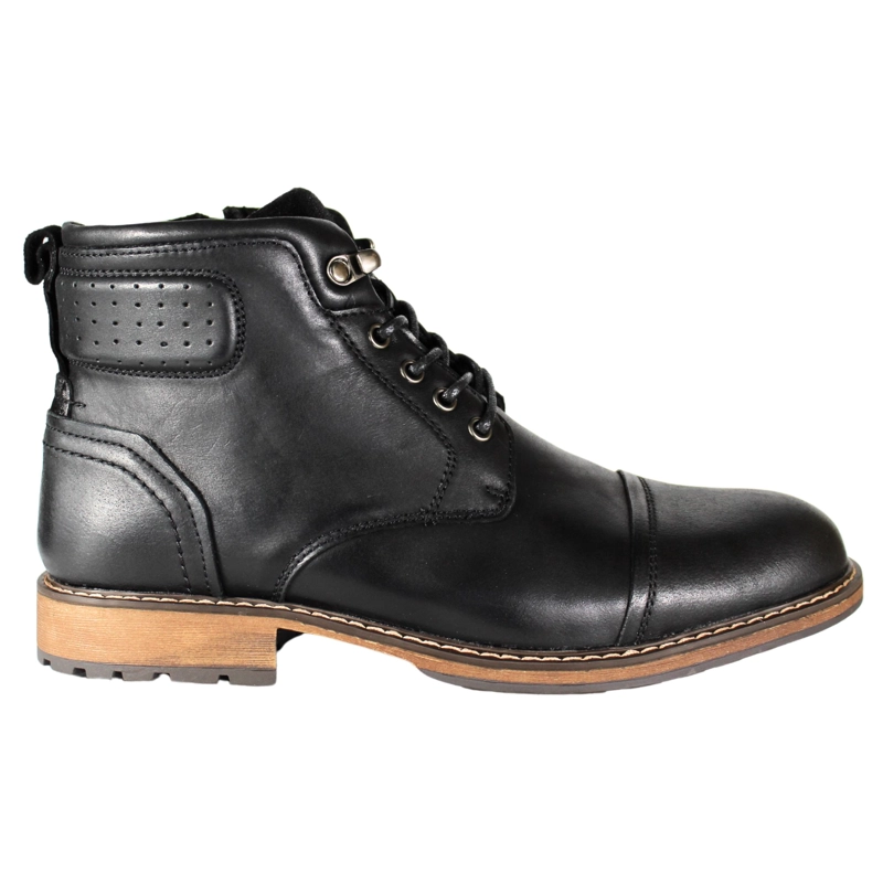 BOTA CASUAL HOMBRE ESTILO MILITAR CUERO CON CORDONES NEGRO - 1
