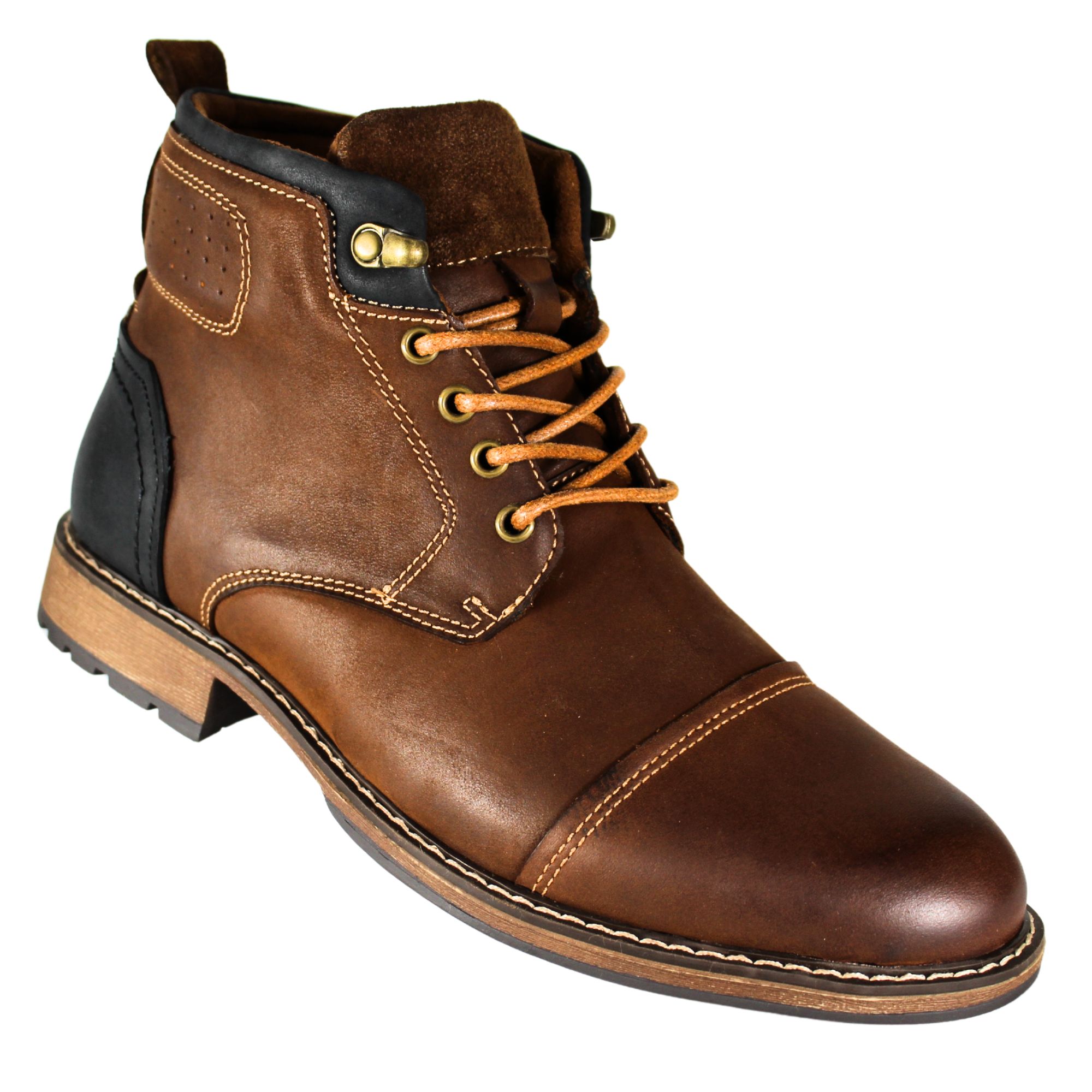 BOTA CASUAL HOMBRE ESTILO MILITAR CUERO CON CORDONES NEGRO - 2