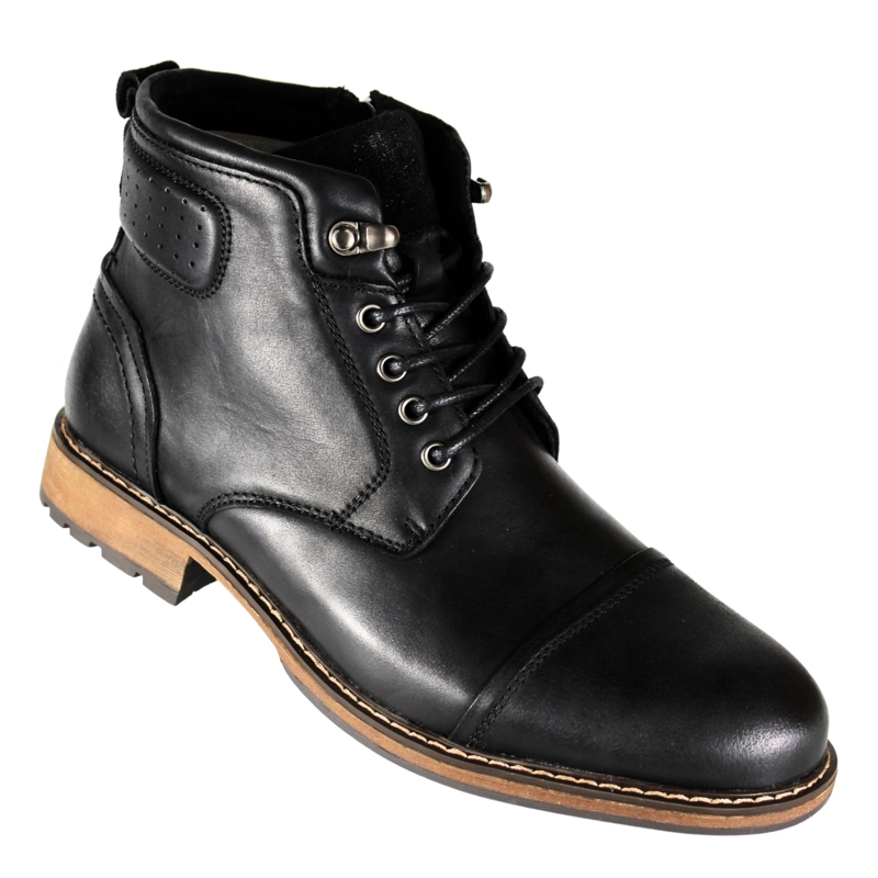 BOTA CASUAL HOMBRE ESTILO MILITAR CUERO CON CORDONES NEGRO - 2