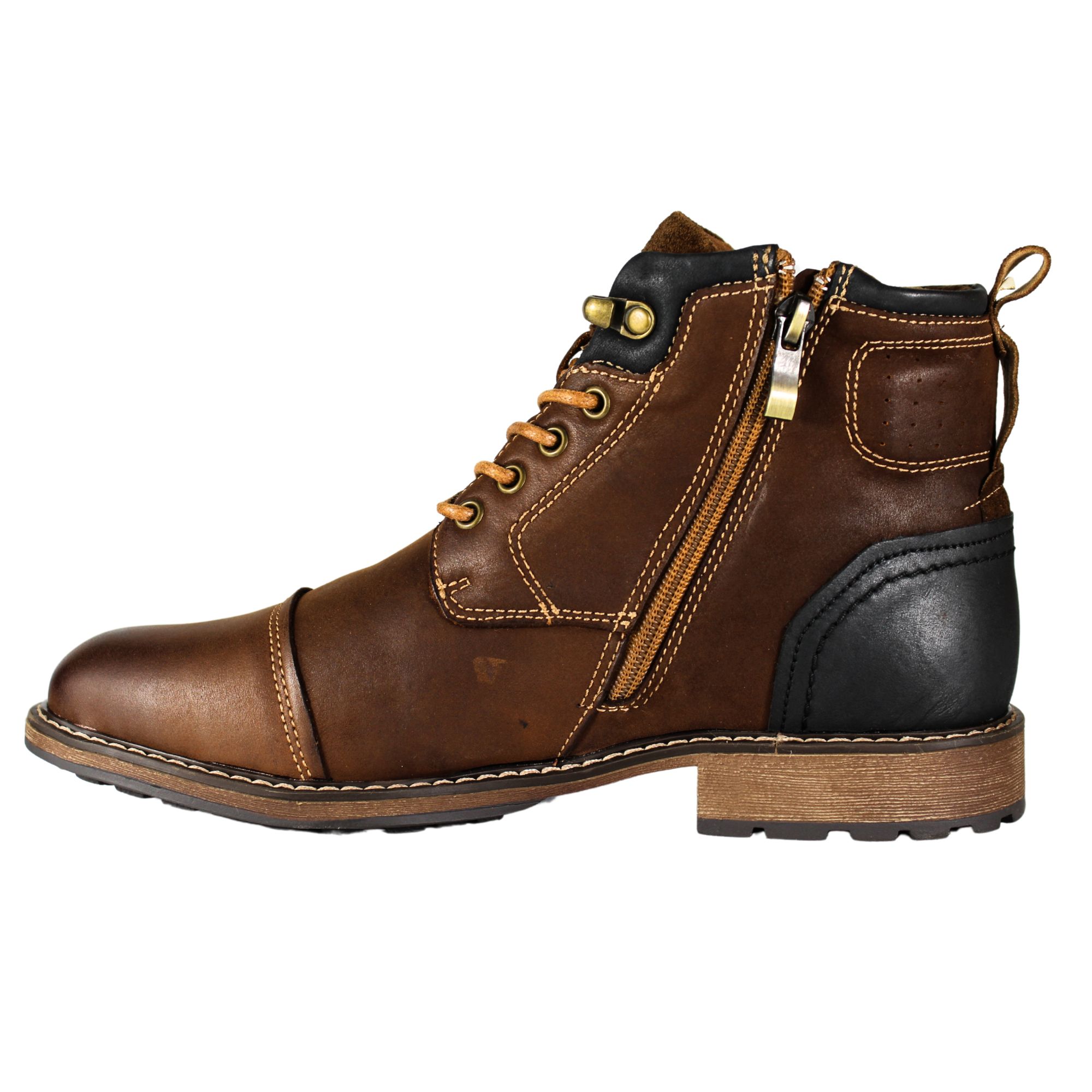 BOTA CASUAL HOMBRE ESTILO MILITAR CUERO CON CORDONES NEGRO - 3