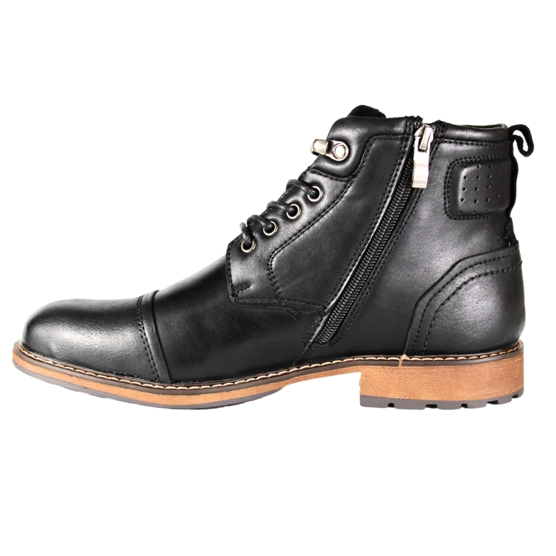 BOTA CASUAL HOMBRE ESTILO MILITAR CUERO CON CORDONES NEGRO - 3