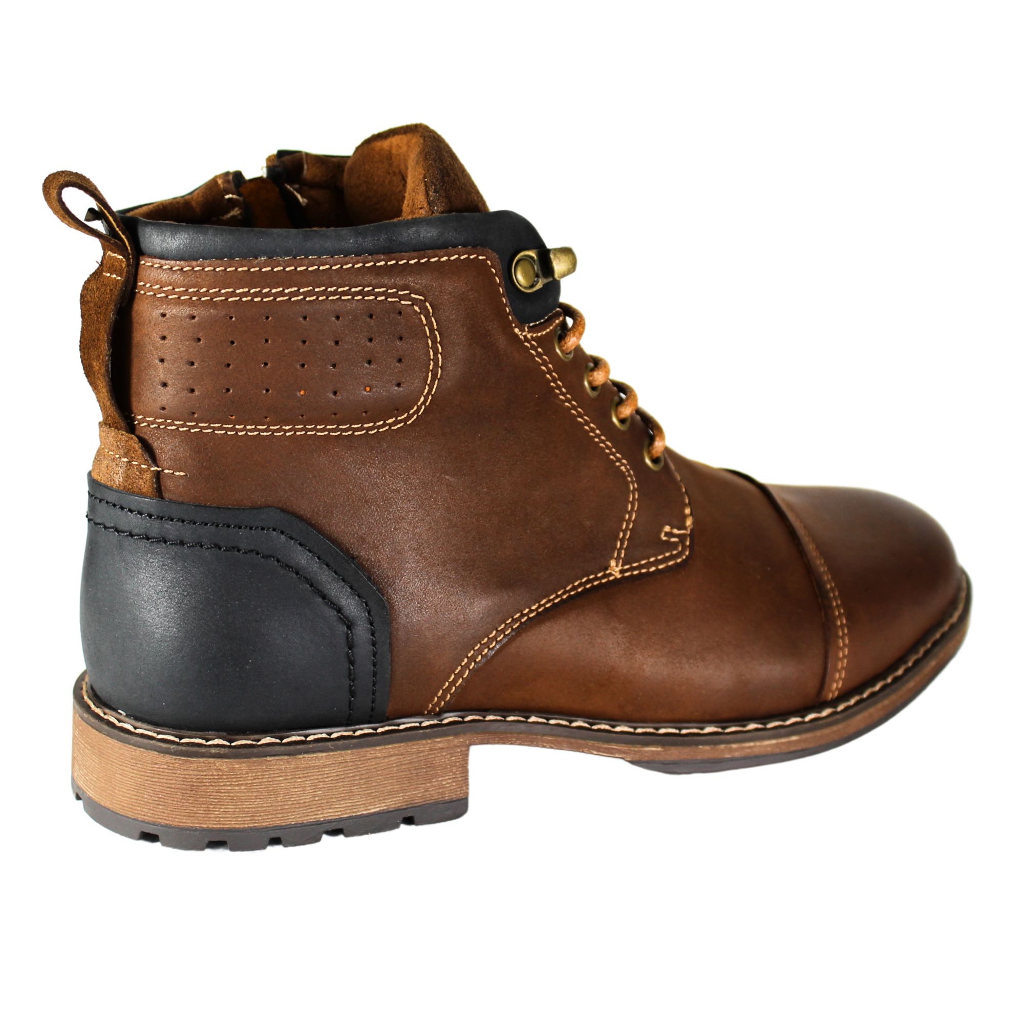 BOTA CASUAL HOMBRE ESTILO MILITAR CUERO CON CORDONES NEGRO - 4