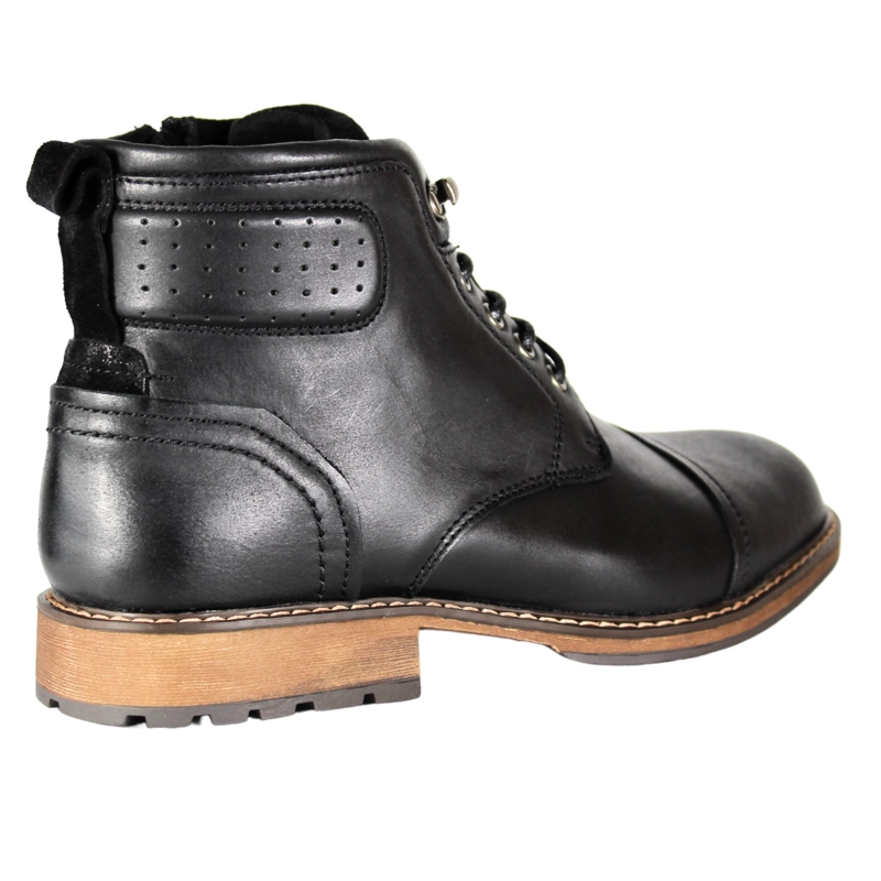 BOTA CASUAL HOMBRE ESTILO MILITAR CUERO CON CORDONES NEGRO - 4
