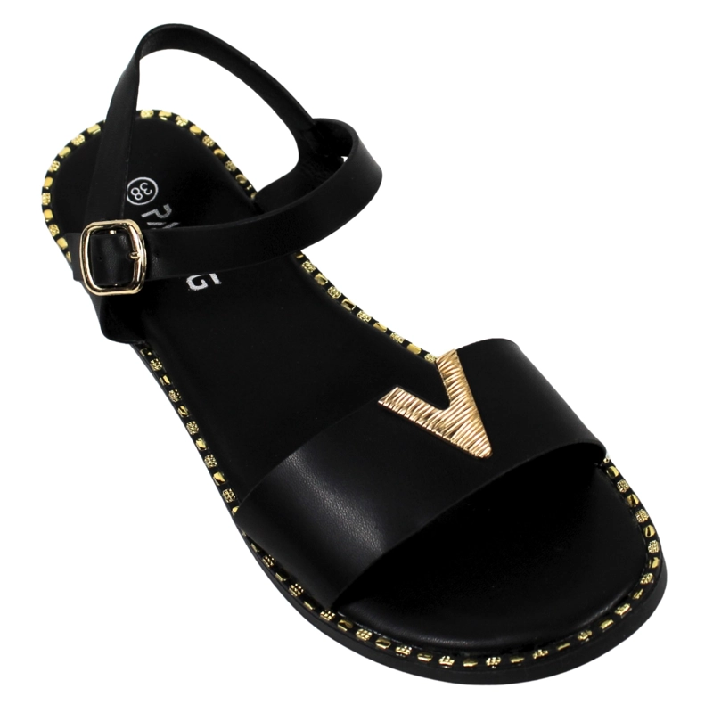 SANDALIAS DE MUJER CON HEBILLA DORADA PG5232 DORADO - 2