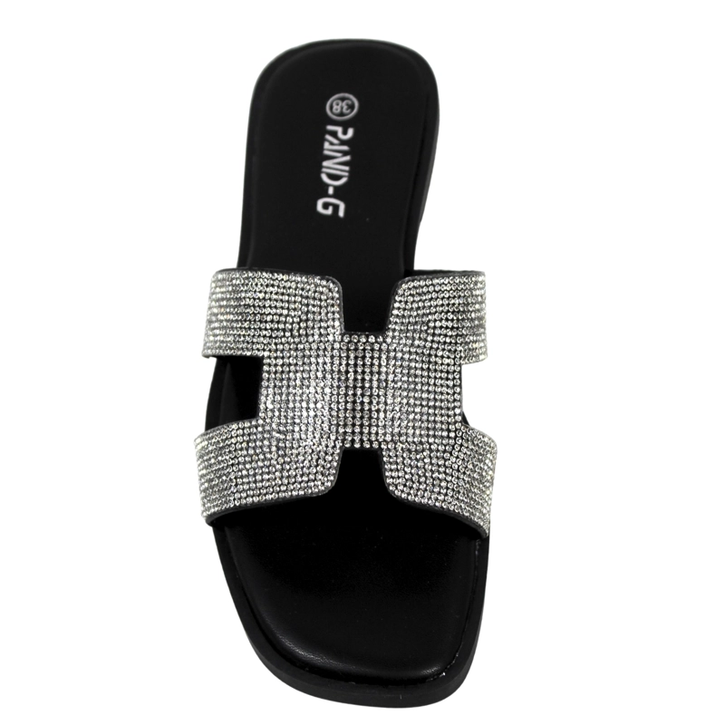 SANDALIAS DE MUJER CON BRILLANTES PG5238 NEGRO - 2