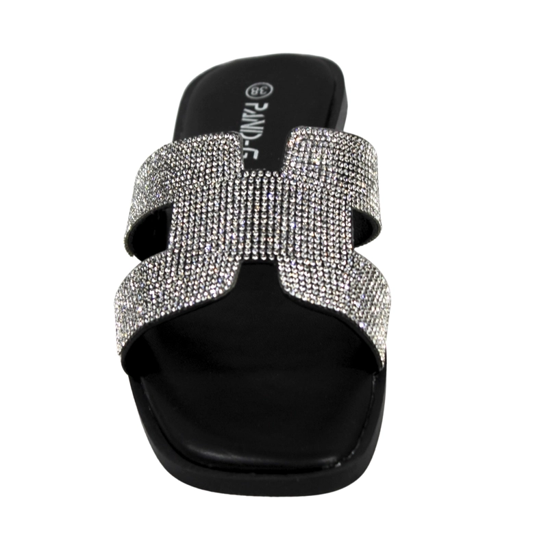 SANDALIAS DE MUJER CON BRILLANTES PG5238 NEGRO - 4